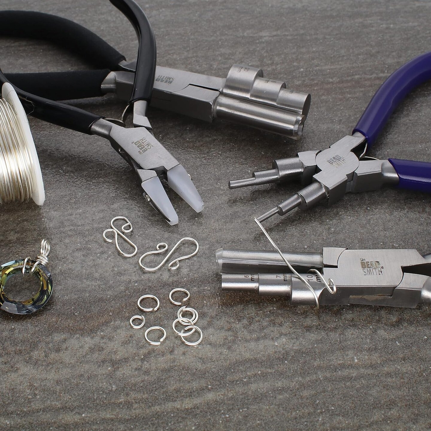 The Beadsmith Wire Working Combo &#x2013; 3 Different Wire Wrapping Bending Pliers and Double Nylon Jaw Chain Nose Pliers &#x2013; Use to Create Loops, Jump Rings &#x26; Protect Wire While Jewelry Making &#x2013; 4 Piece Set