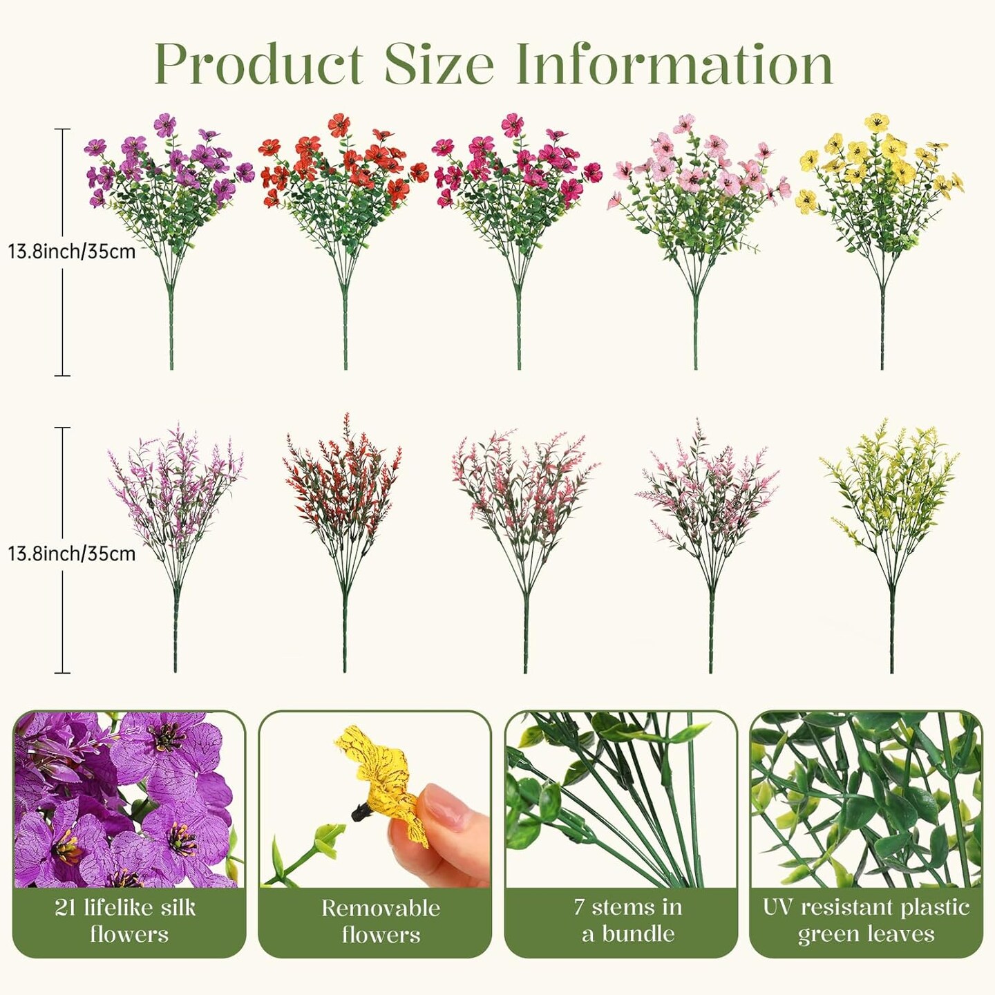 24 Bundles Artificial Flowers for Outdoors Decoration, Faux Plants Fake Silk Colorful Daisy Eucalyptus Lavender, UV Resistant for Outside Home Porch Patio Indoor Spring Decor, Mix 5 Colors