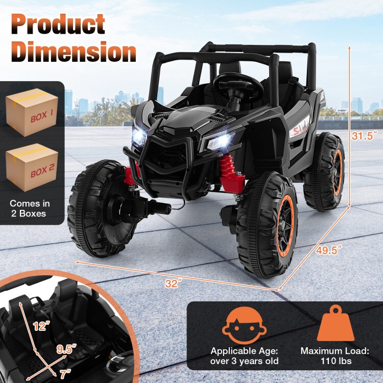 24V 2-Seater Kids Ride On UTV with Remote Control, Suspension, Lights and Music