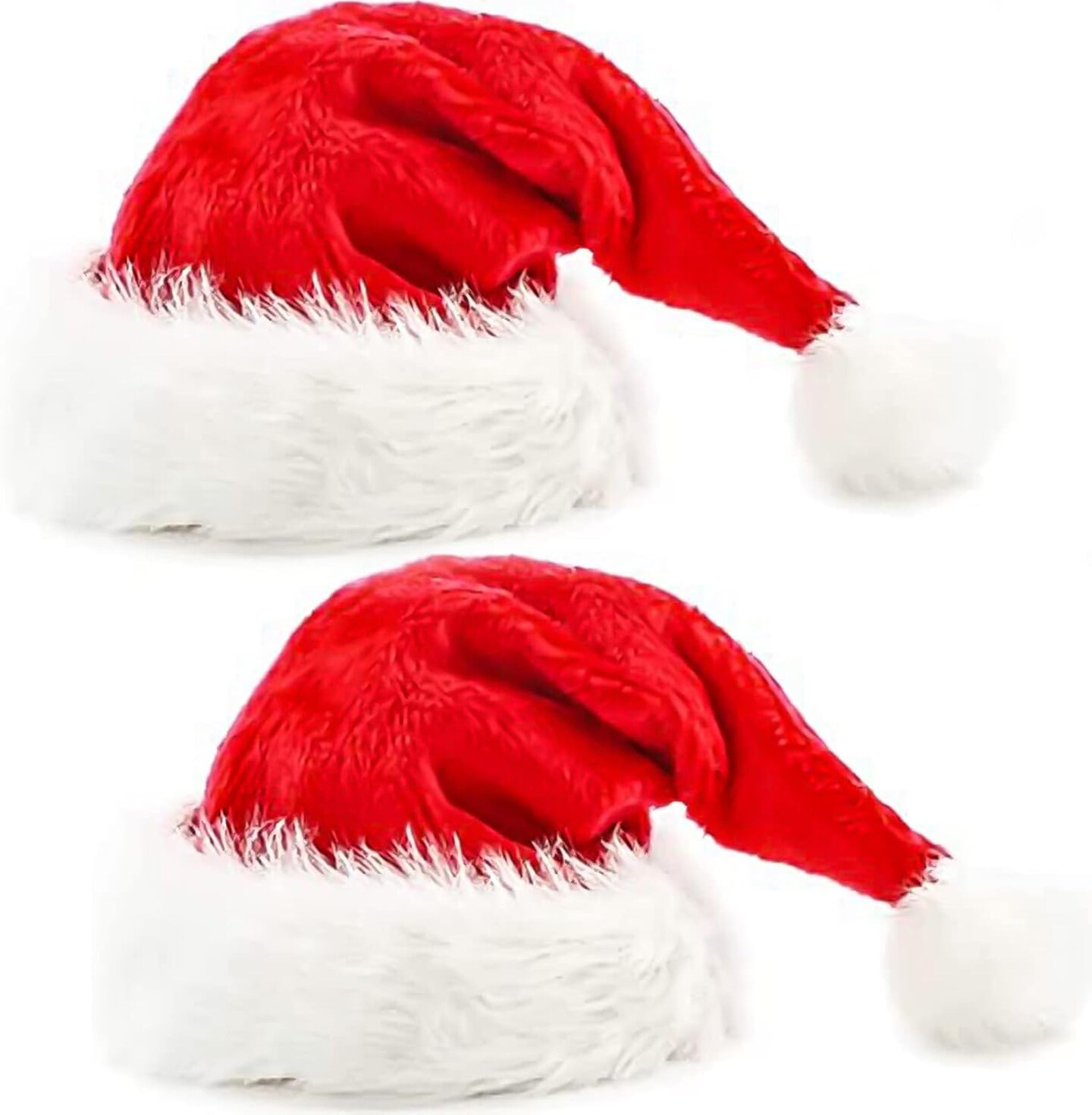 2pcs Fluffy Red Santa Hats Set with Plush Brim and Liner for Adults Men Women - Christmas, New Year Party Supplies &#x26; Gifts