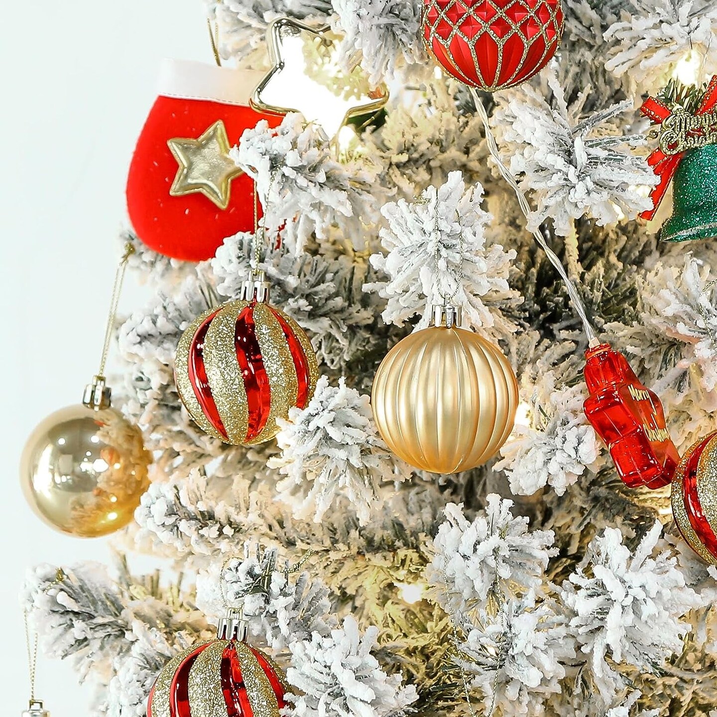 30Ct 2.36 Inch Christmas Tree Balls Ornaments, Colored Shatterproof Plastic Decorative Baubles for Xmas Tree Decor Holiday Party Wedding Decoration (Red &#x26; Gold, 60Mm)