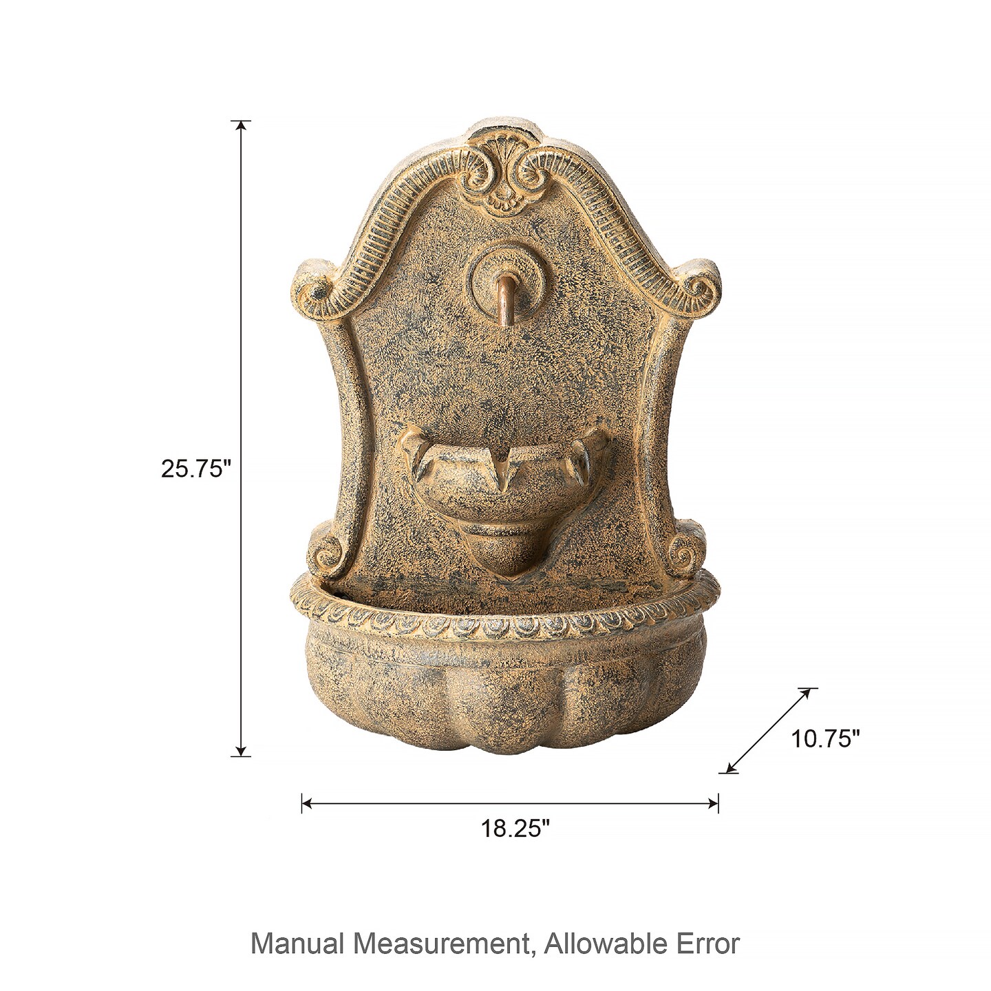 25.75&#x27;&#x27;H Antique European Style Multi-Tiered Faux Granite Sculptural Polyresin Outdoor Wall Fountain with Pump and LED Light