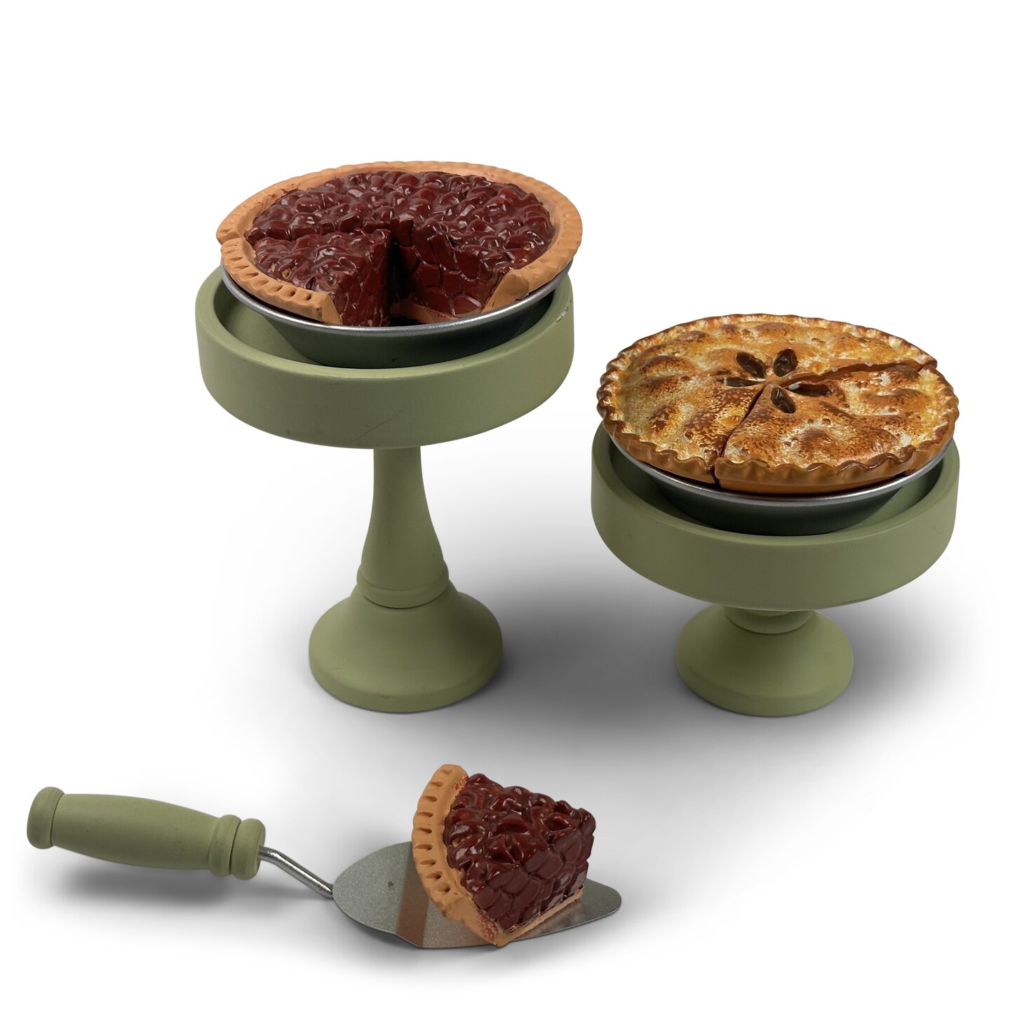 The Queen's Treasures 18" Doll Food, Apple & Pecan Pies, Pans, and 2 Cake Stands