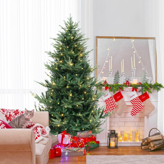 Pre-Lit Artificial Hinged Xmas Tree with PVC and PE Branch Tips for Holiday Decor