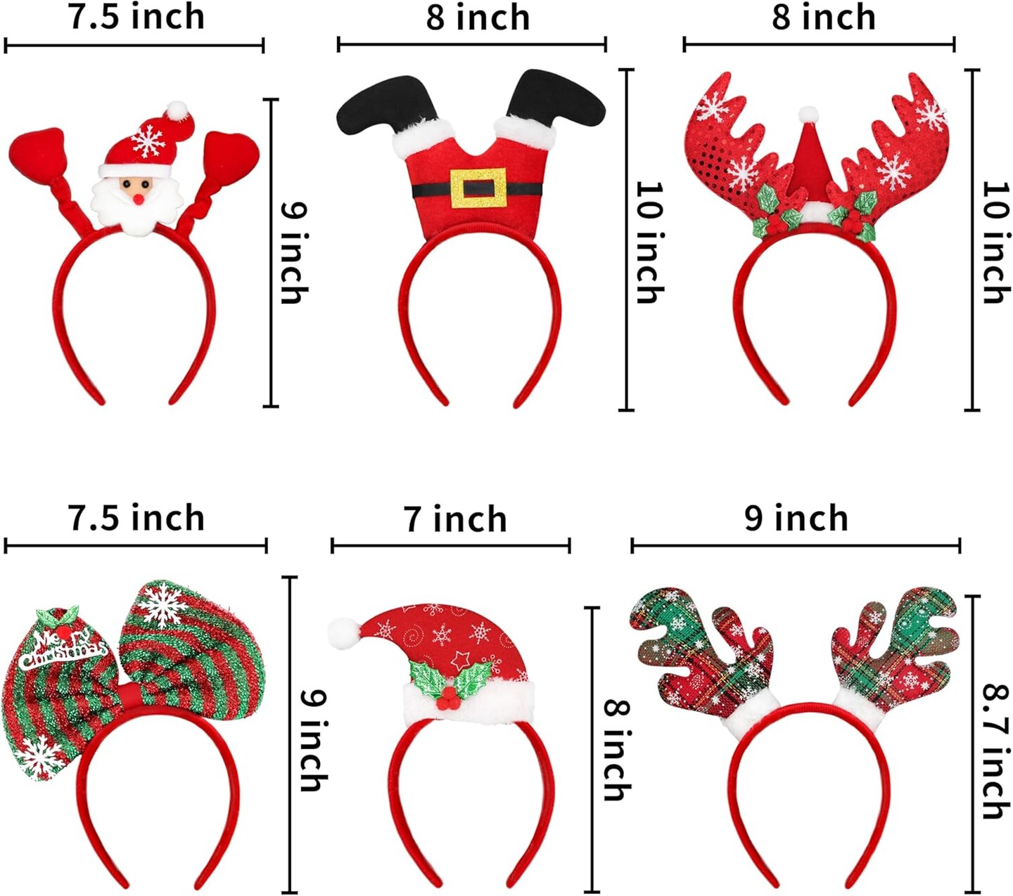 6pcs Christmas Headbands for Adults Bulk,Christmas Headwear Quality Felt Head Topper for Christmas Parties Favors Supplies,Holiday Headbands,6 Designs Santa Hat Christmas Hairband,Christmas Headband