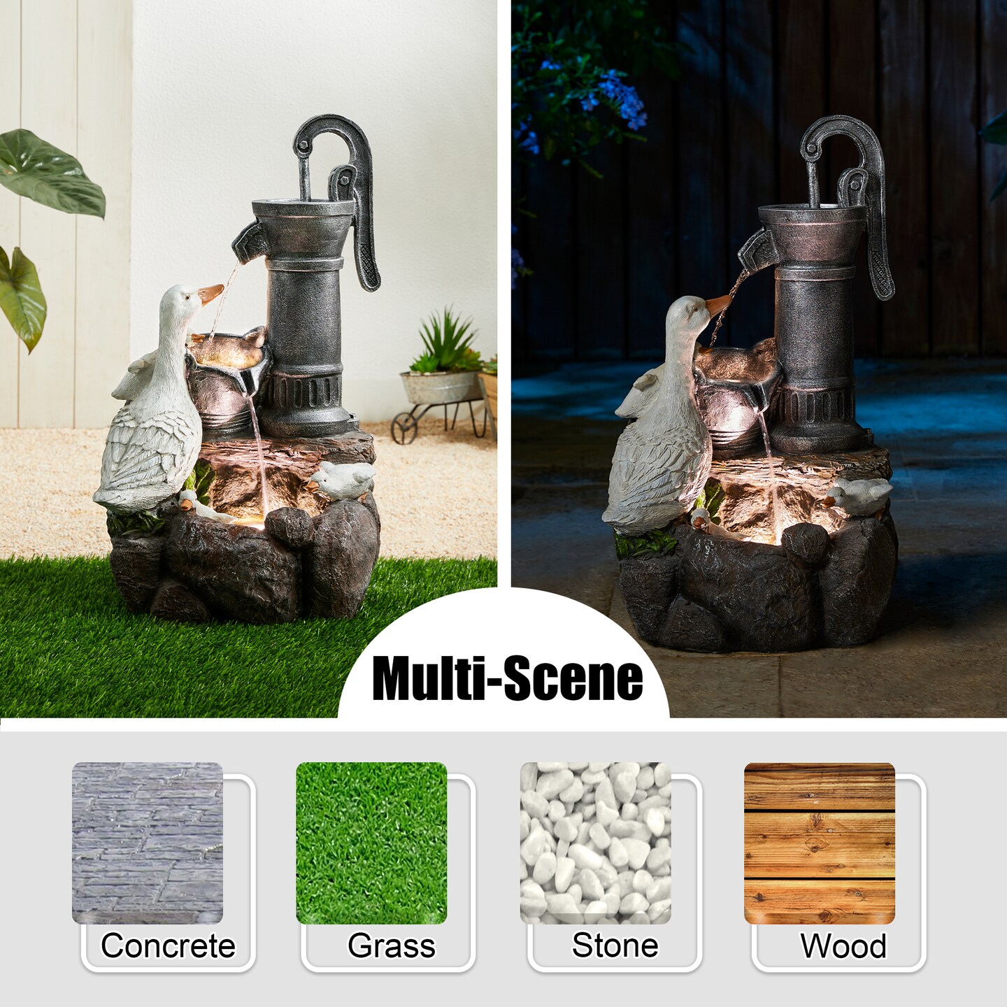 23.50&#x22;H Cute Duck Family Playing Around the Water Pump Polyresin Outdoor Fountain with Pump and LED Light