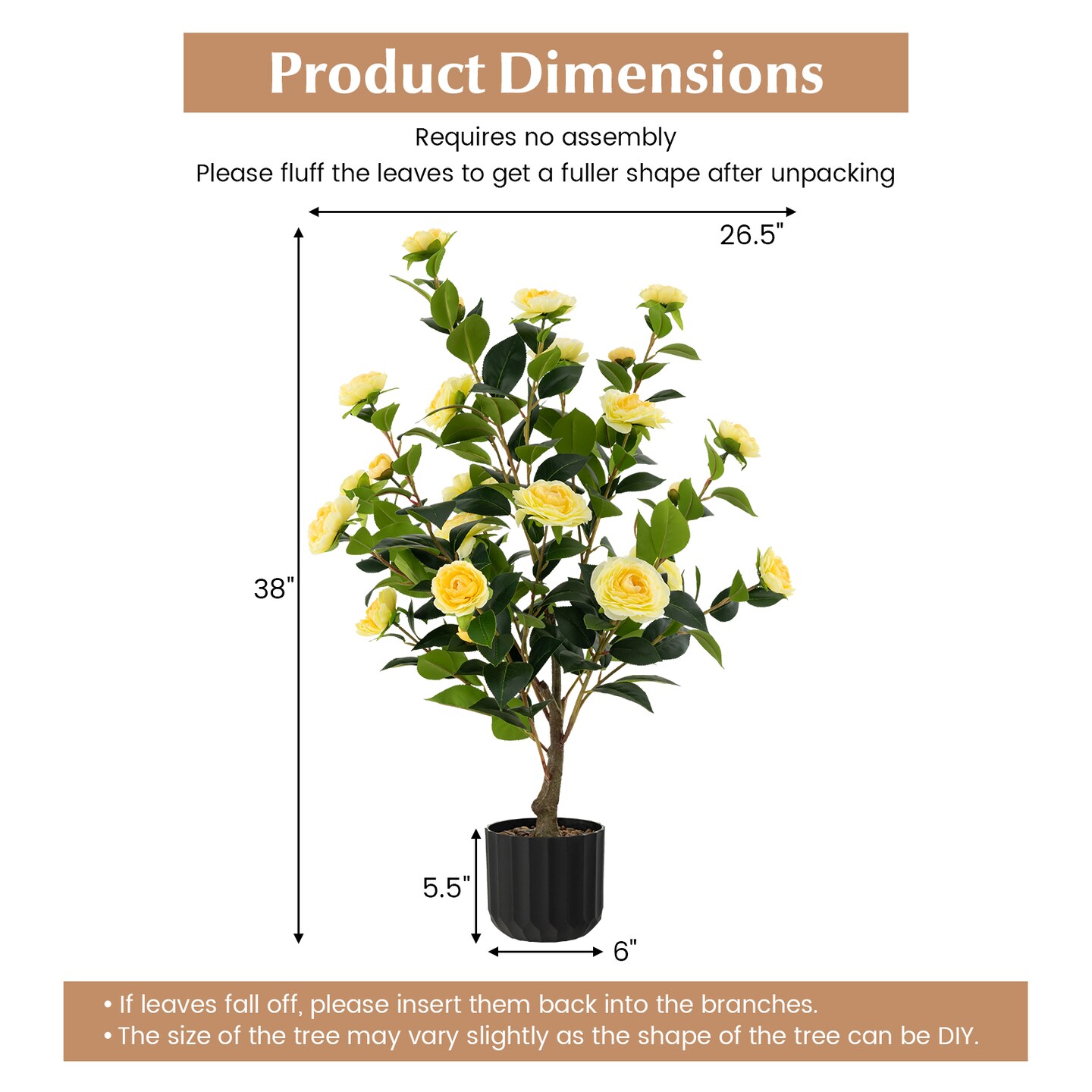 Faux Camellia Flower Tree 38 Inch Decorative Indoor Plant Pot