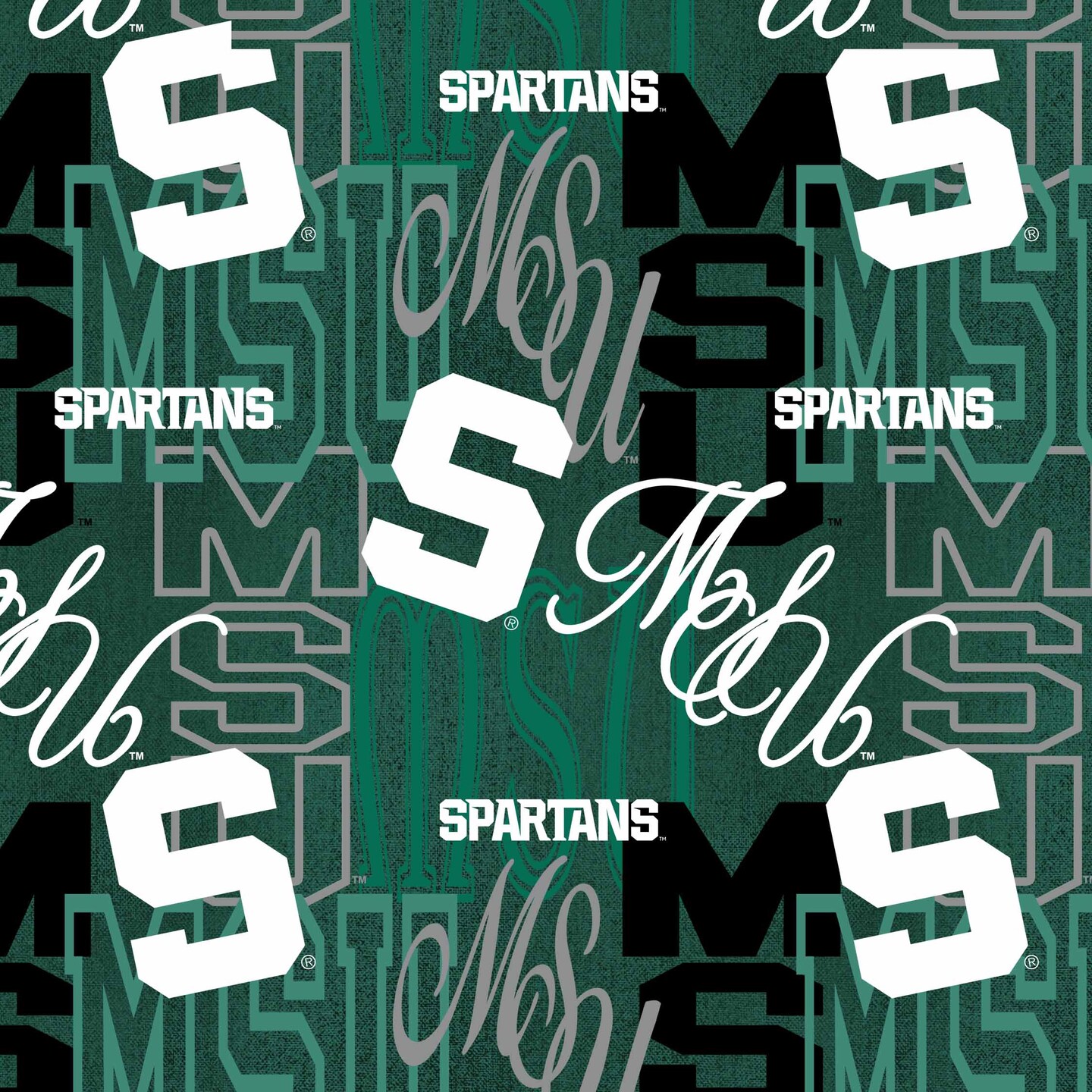 Sykel Enterprises-Michigan State University Cotton Quilting Fabric-Michigan State Spartans Letters Cotton Fabric Sold by the Yard
