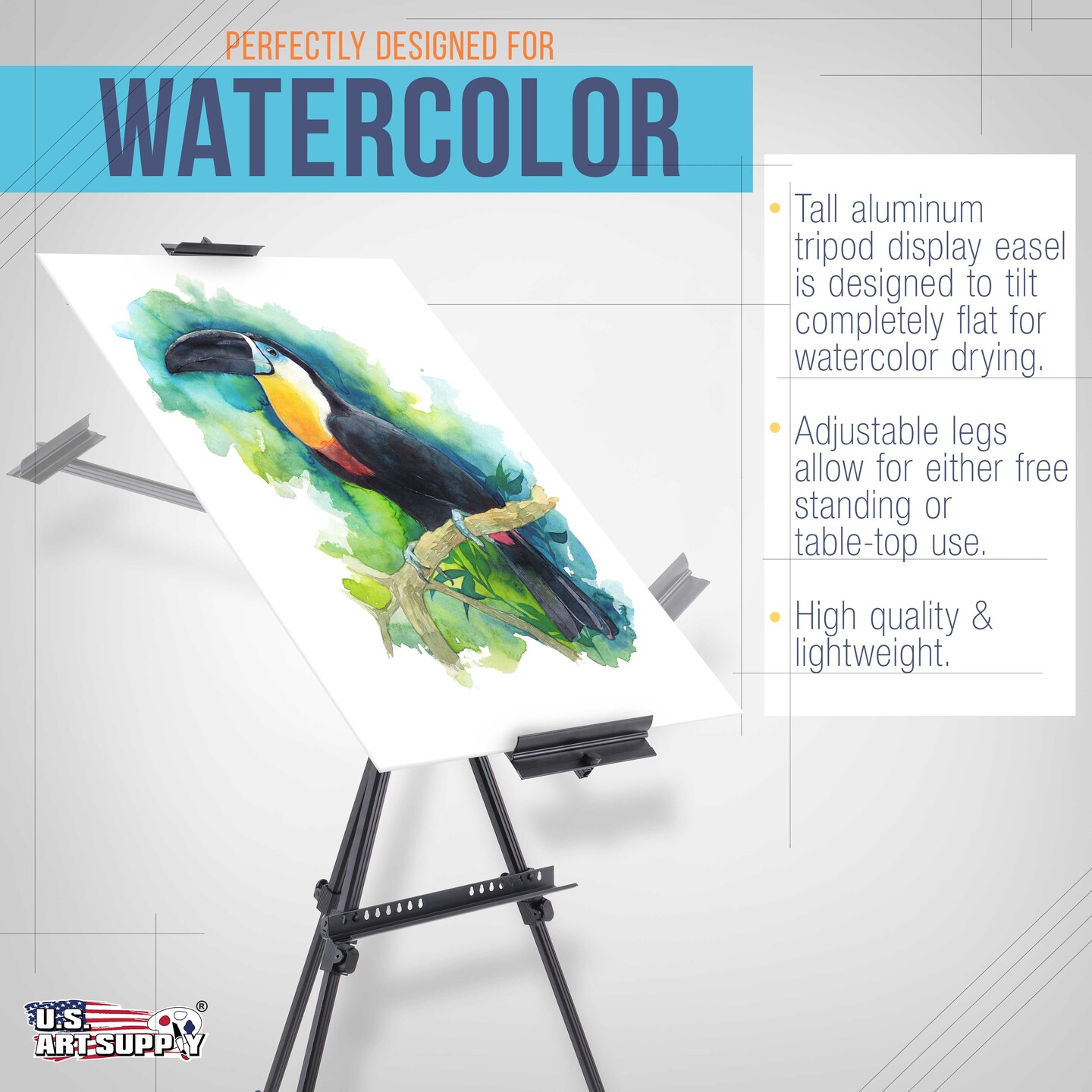 80&#x22; High Aluminum Artist Watercolor Field Display Easel Stand, Adjustable Height Floor Tabletop Tripod, Holds Canvas Up To 63&#x22; Vertical 40&#x22; Horizontal