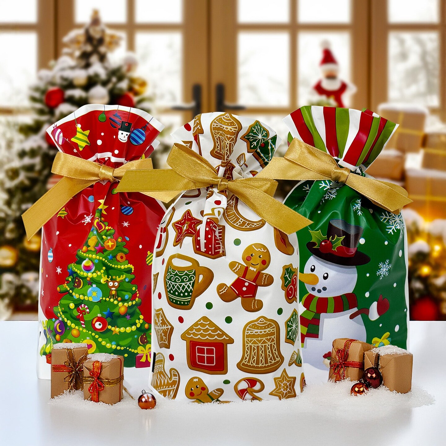 Wrapables Christmas Drawstring Treat Bags for Candy, Cookies, Treats, Gifts and Party Favors (50pcs)
