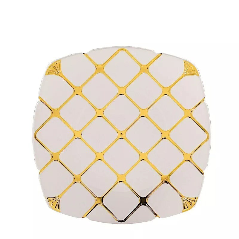 10 White 10" Square Plates Gold Geometric Design Party Event Tableware Supplies