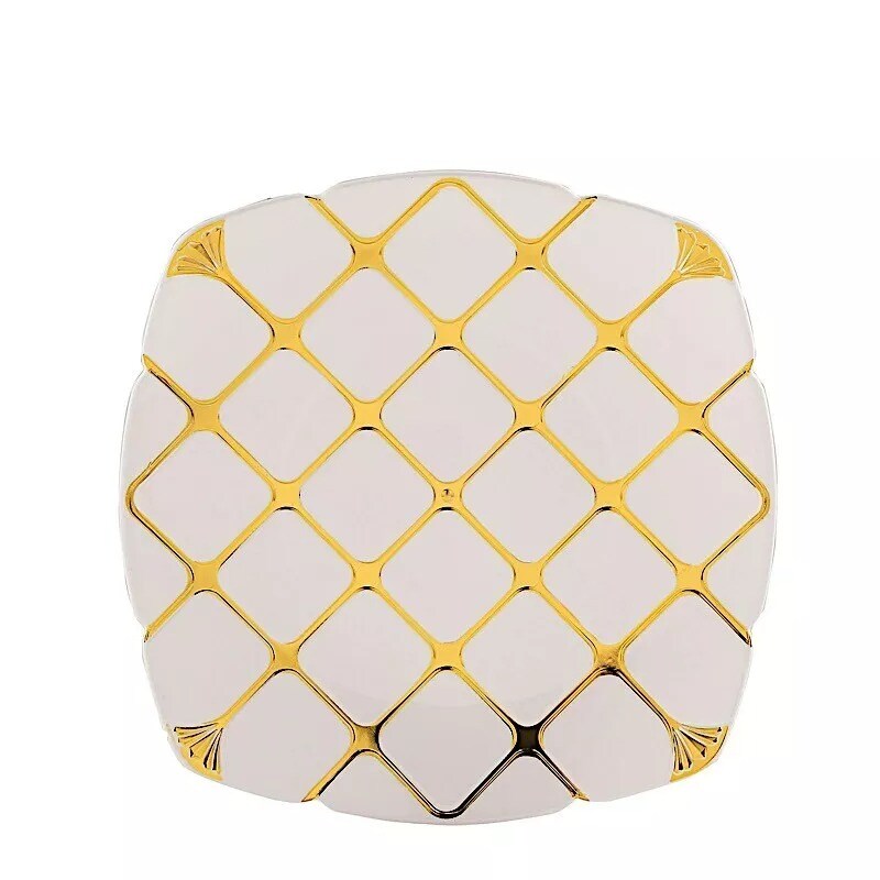 10 White 10&#x22; Square Plates Gold Geometric Design Party Event Tableware Supplies