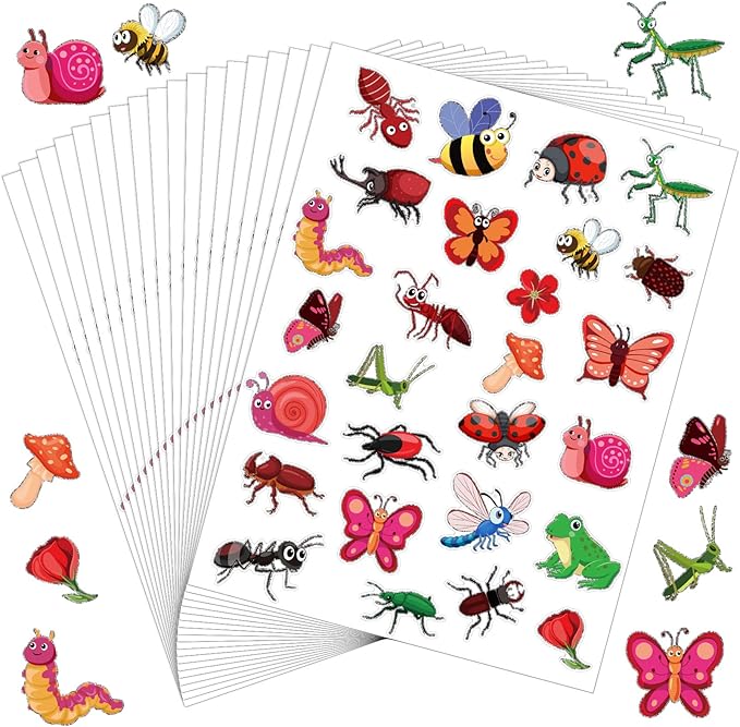 20 Sheets 520PCS Bug Stickers for Kids, Cute Spring Insect Sticker Pack for Classroom Rewards, Scrapbooking, Water Bottles, Laptops & Journals