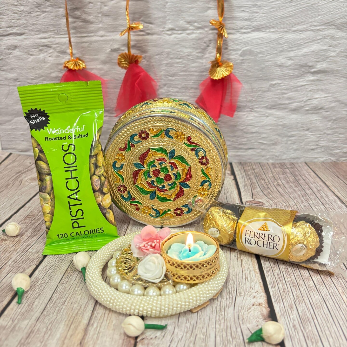 Diwali Gift Hamper Premium Deepawali Return Gift Box with Stainless Steel Sweet Box, Candle Holder Chocolates Navratri Hampers for Employees Friends Relatives - Corporate Gifts