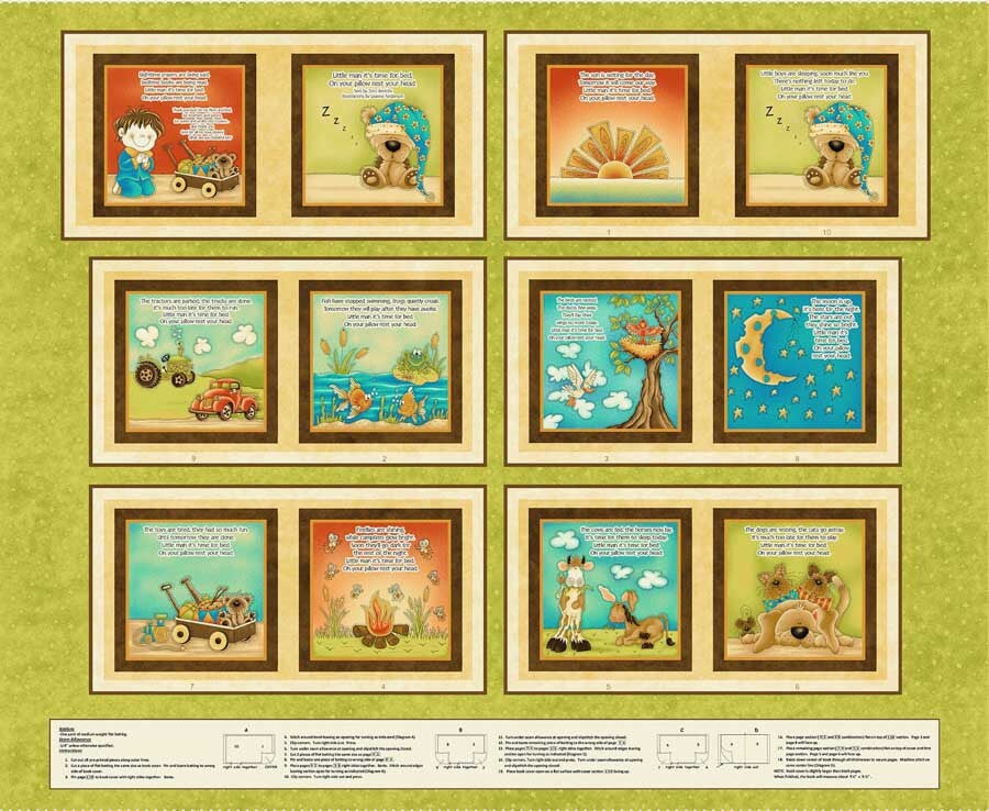 Fabric Henry Glass Little Readers 6 Rest Your Head Boy Book Panel 2375BP-66