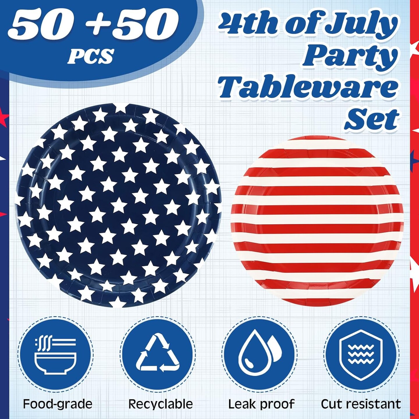 100 Pack 4th of July Paper Plates Patriotic Paper Plates American Flag for Patriotic Party, Independence Day Dessert Party Favors for Veterans Day Election Day