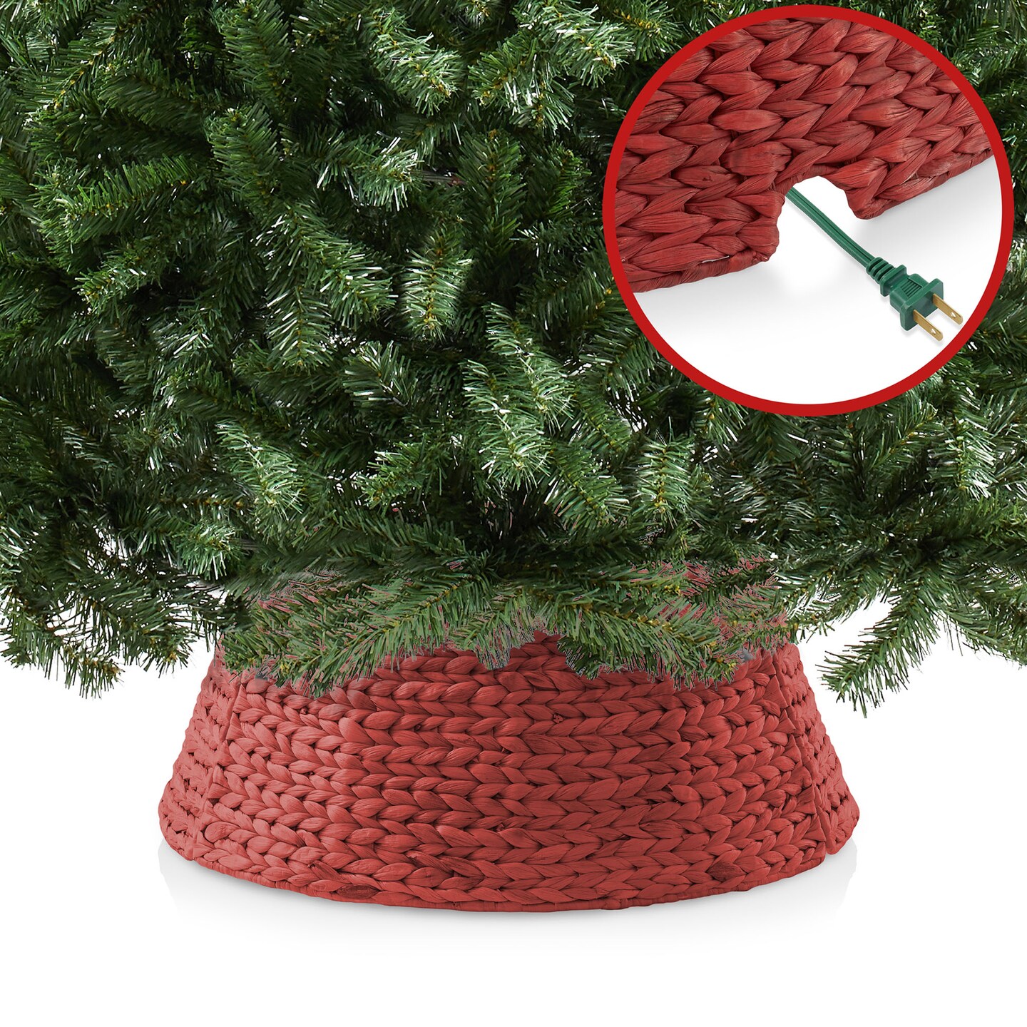Casafield Christmas Tree Collar, Woven Water Hyacinth Tree Base Cover with Cord Cut Out
