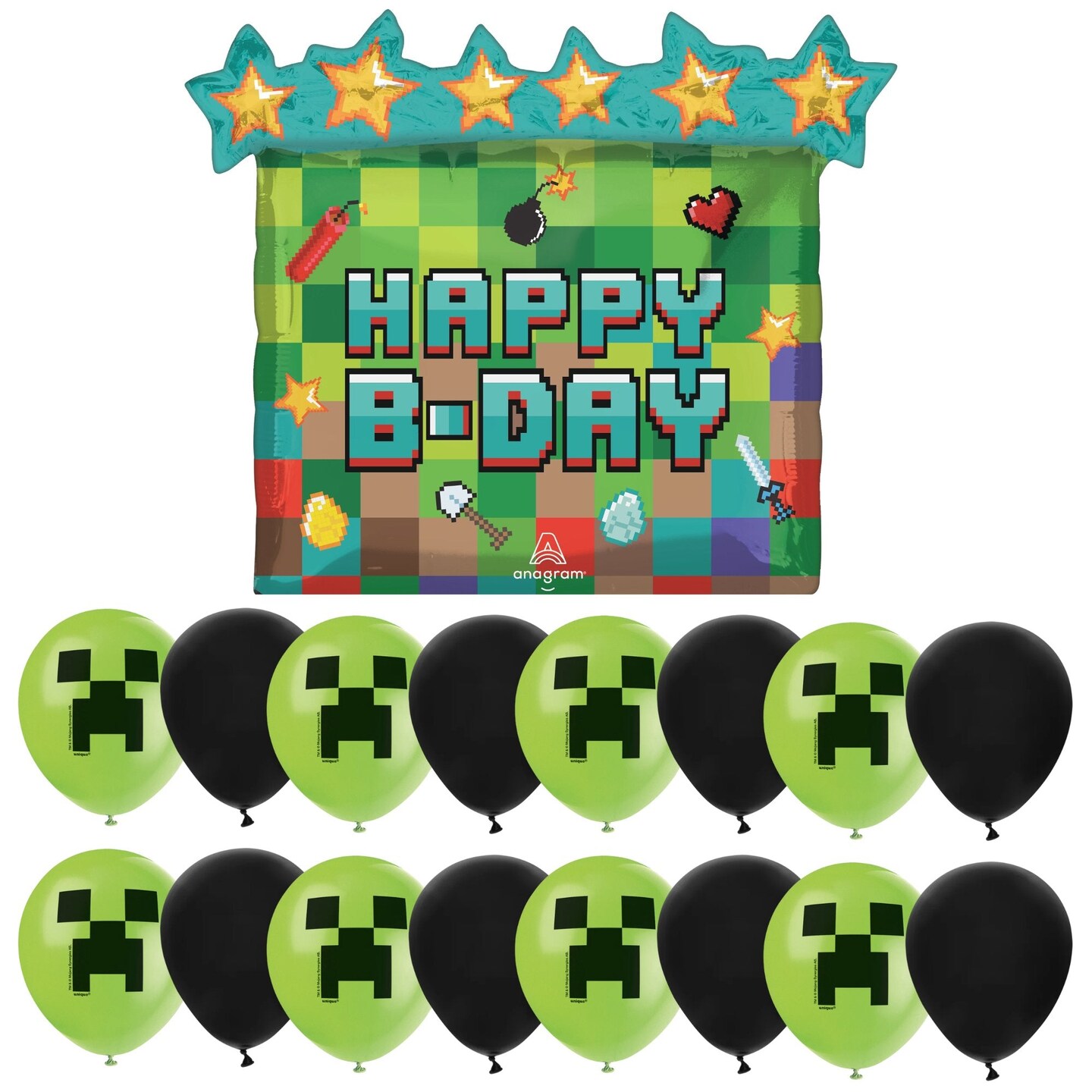 Minecraft Balloon Bundle w/ Giant 25&#x22; x 23&#x22; Foil Balloon