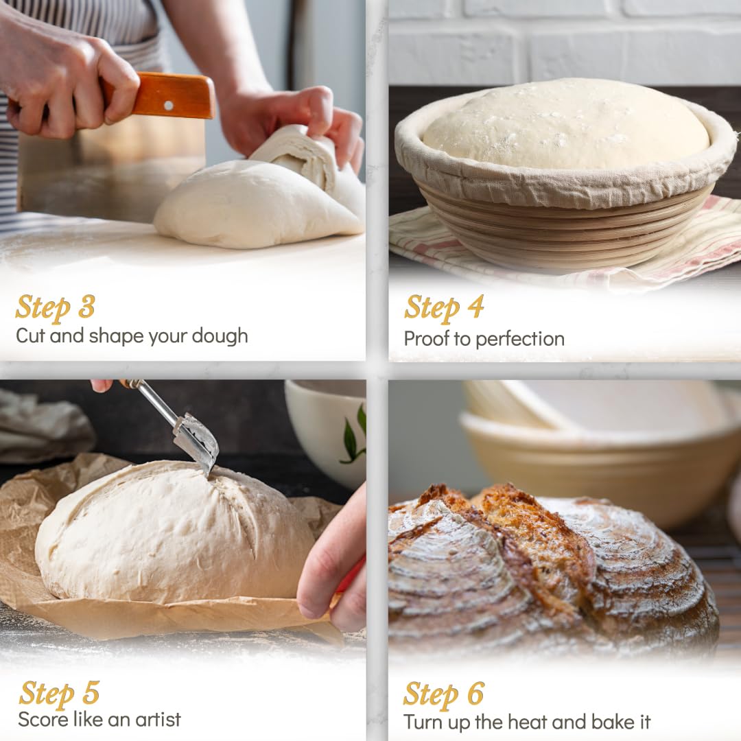 Banneton Bread Proofing Basket, Sourdough Bread Baking Supplies, Round 9 Inch Sourdough Starter Kit, Proofing Basket for Baking, Bread Making Supplies Tools, Banneton Basket Gift Set
