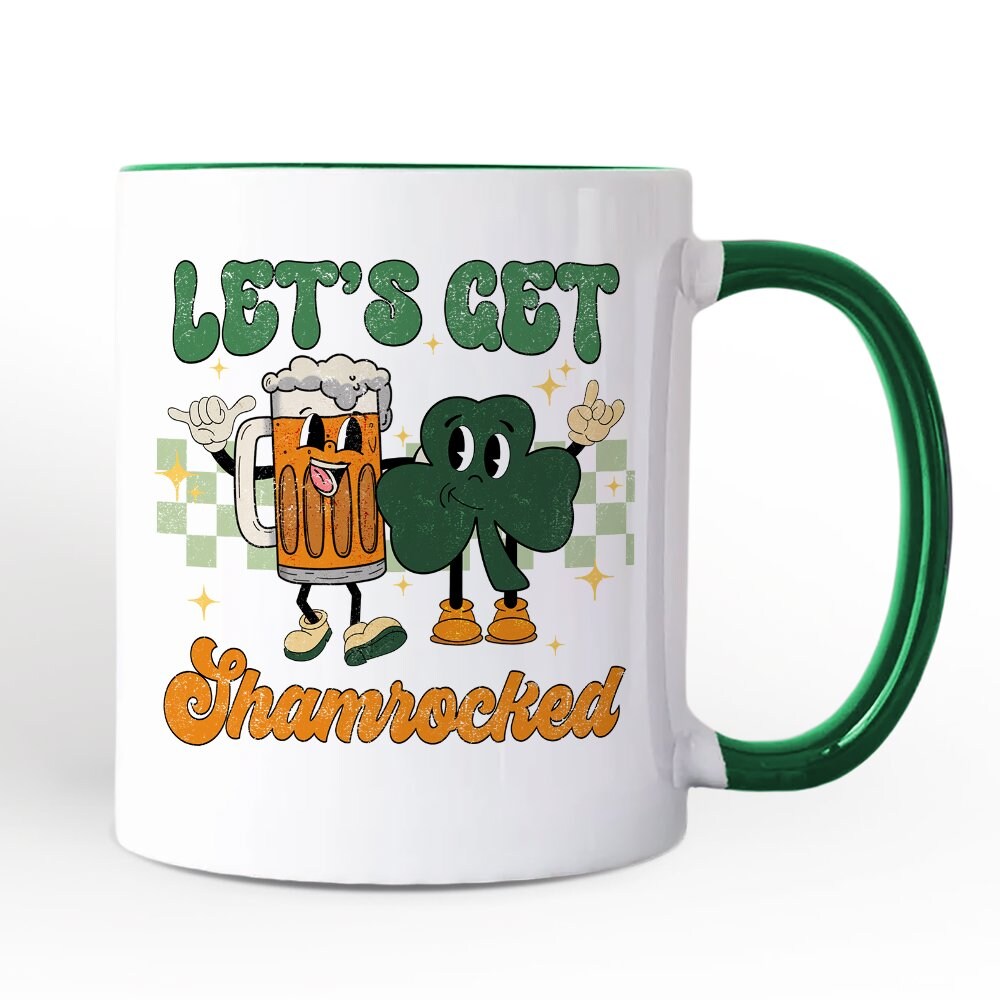Let’s Get Shamrocked St Patrick’s Day Mug, Funny Beer and Clover Drinking Gift