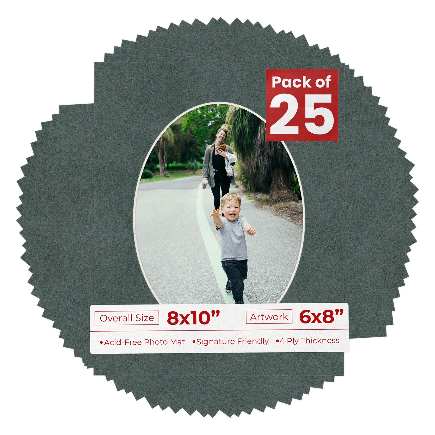 Dark Grey Suede Mat Board for 8x10 Frames - Oval Opening for 6x8 Photos