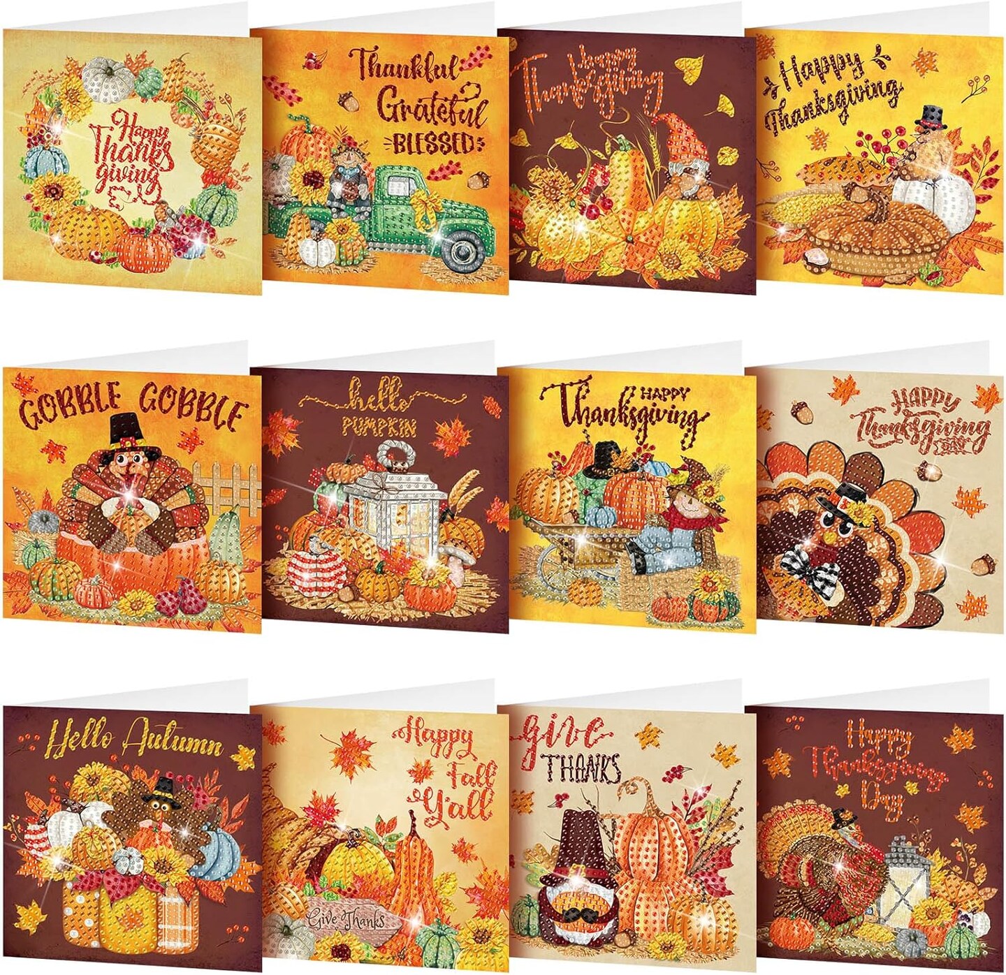 12 Pack Fall Diamond Painting Greeting Card Kits