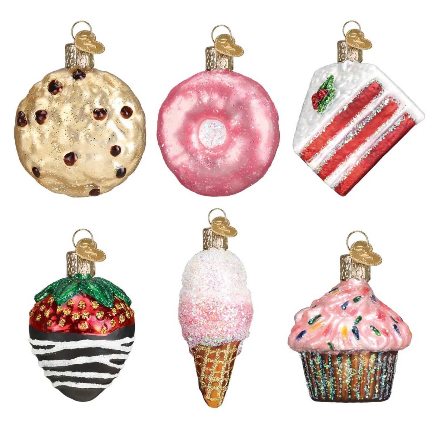 Old World Christmas 1.75 In Mini Dessert Set Christmas Tree Ornament , Donut Cake Ice Cream Ornament