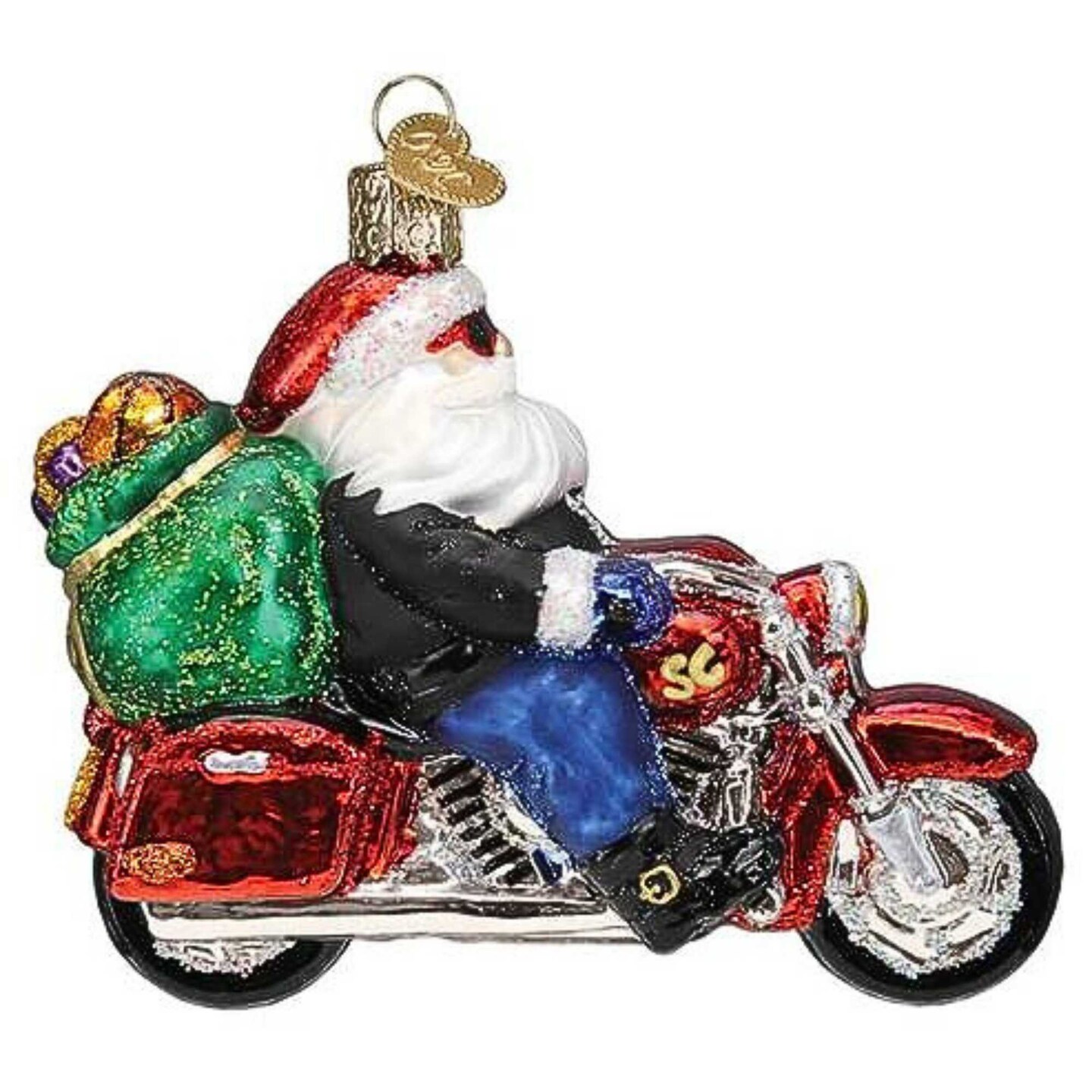 Old World Christmas 3.5 Inch Biker Santa Christmas Tree Ornament , Motorcycle