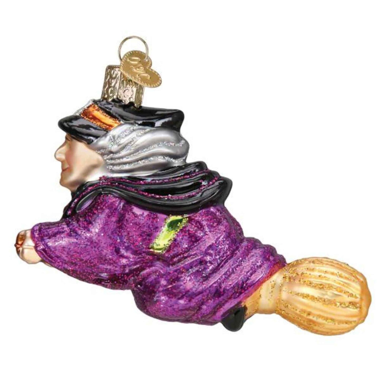 Old World Christmas 2.75 In Witch On Broomstick Halloween Tree Ornament , Halloween Ornament Flying Cape