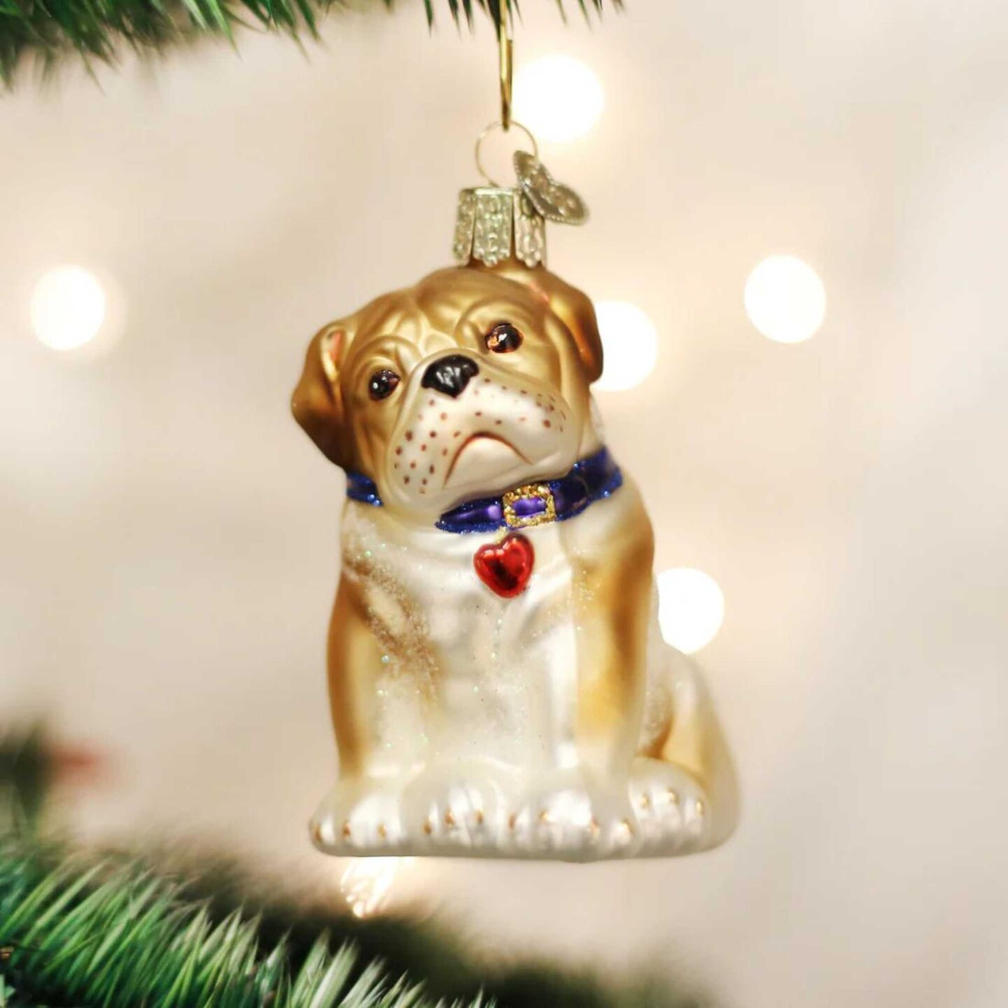 Old World Christmas 5.5 Inch Bull Pup Christmas Tree Ornament , Dog Ornament Best Friend