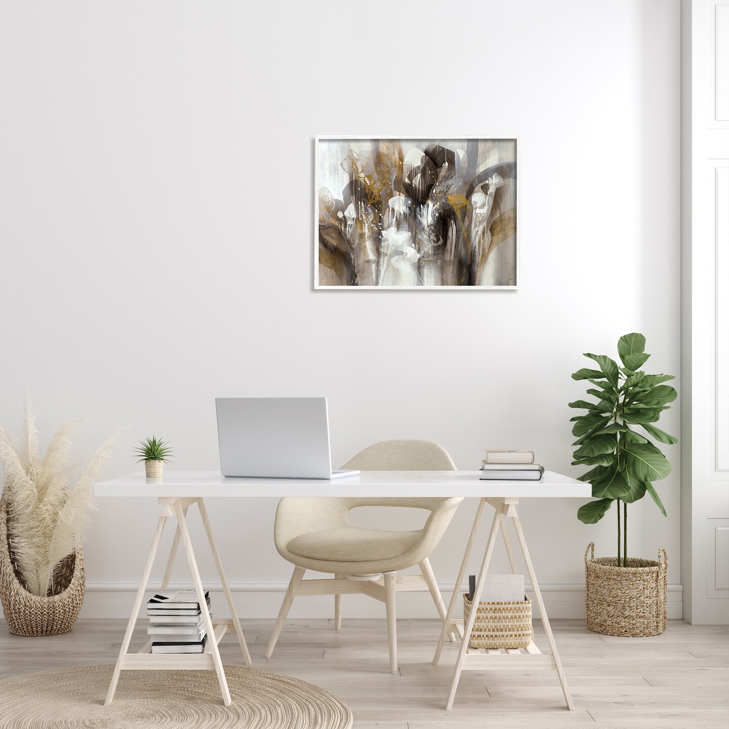 Stupell Industries Abstract Cascading Shapes Modern Brown White Black Painting Framed Giclee Design By K. Nari