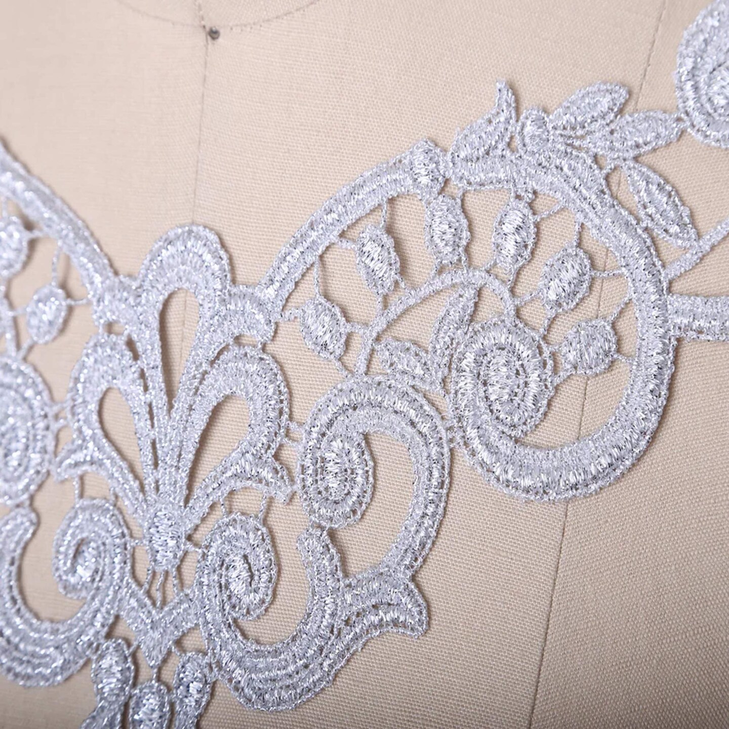 Venice Lace Collar Applique White V-Neck Embroidered Trim for Dresses & Costumes