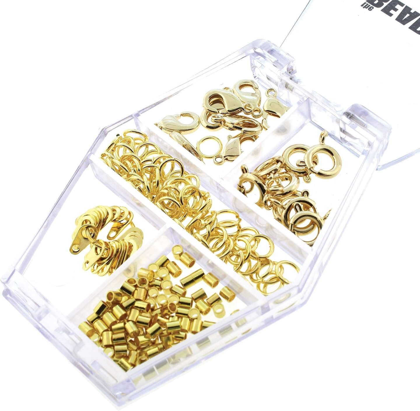 The Beadsmith Basic Elements Findings Assortments for Jewelry Making and Repair, Includes Lobster Clasps, Spring Rings, Jump Rings, End Tags, and Crimp Beads, Gold Color