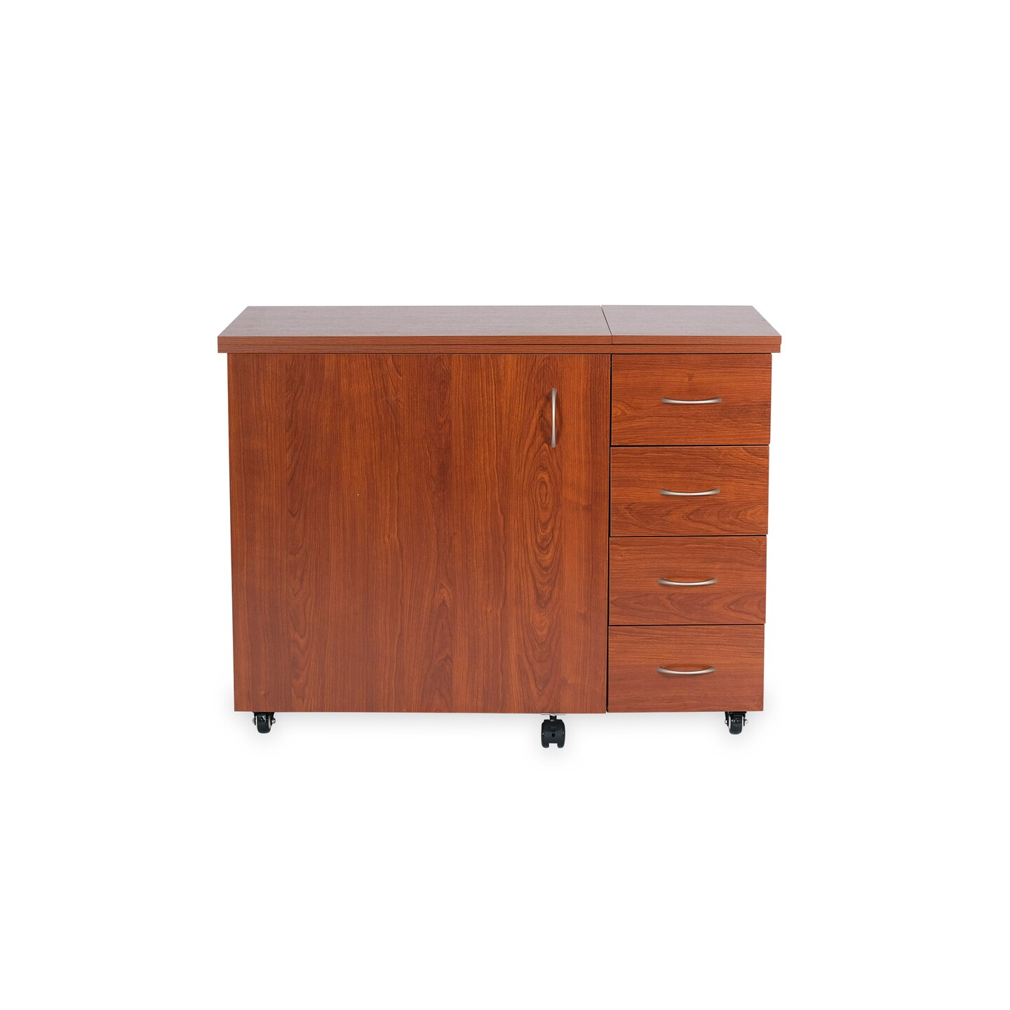 Arrow Classic Sewing Furniture Harriet Sewing Cabinet with Hydraulic Lift & Storage Drawers - Teak