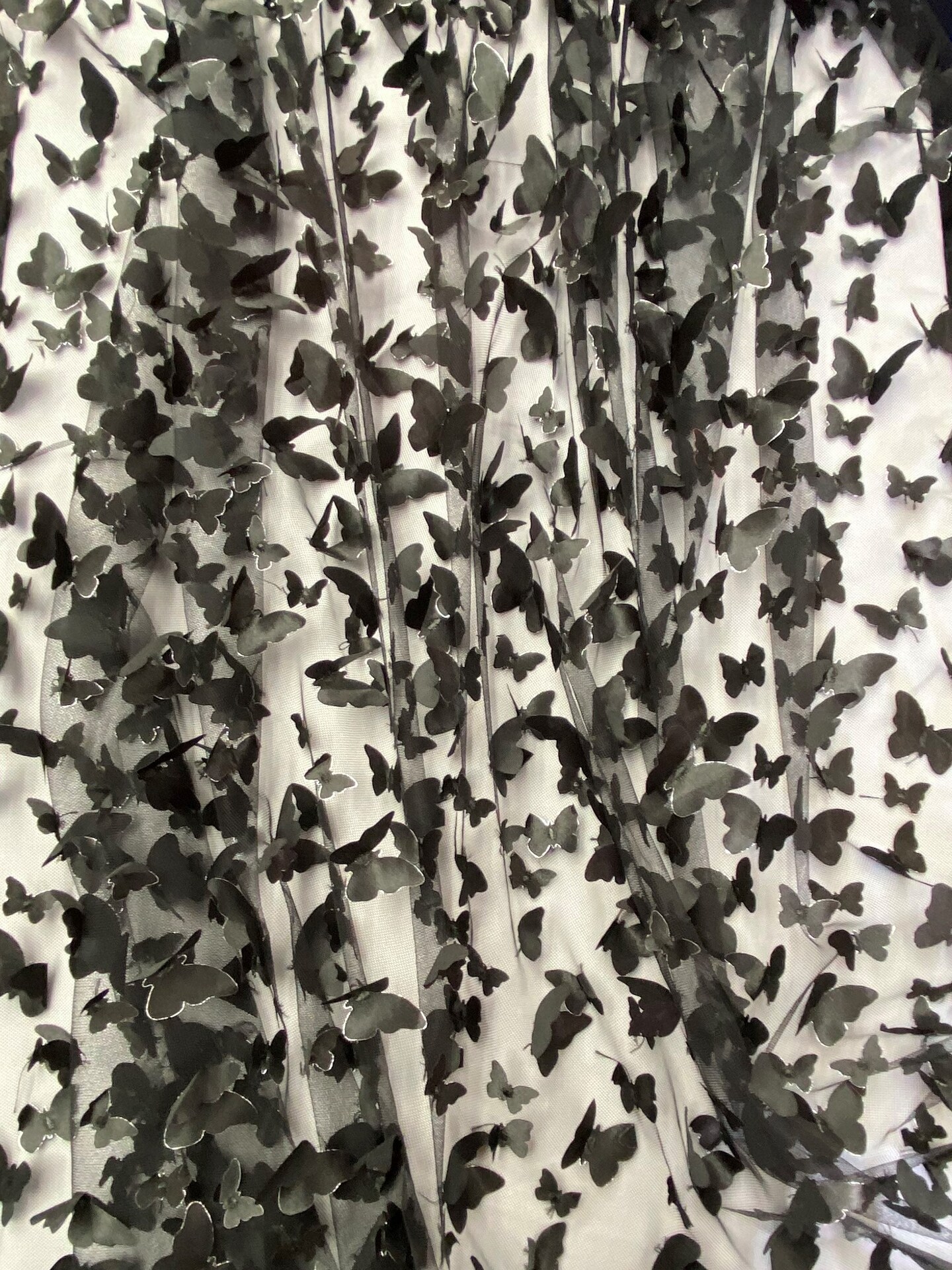 1 Yard Black 3D Butterfly Mesh Fabric with Satin Appliqu&#xE9; on Stretch Sheer Base 54 Inch Wide