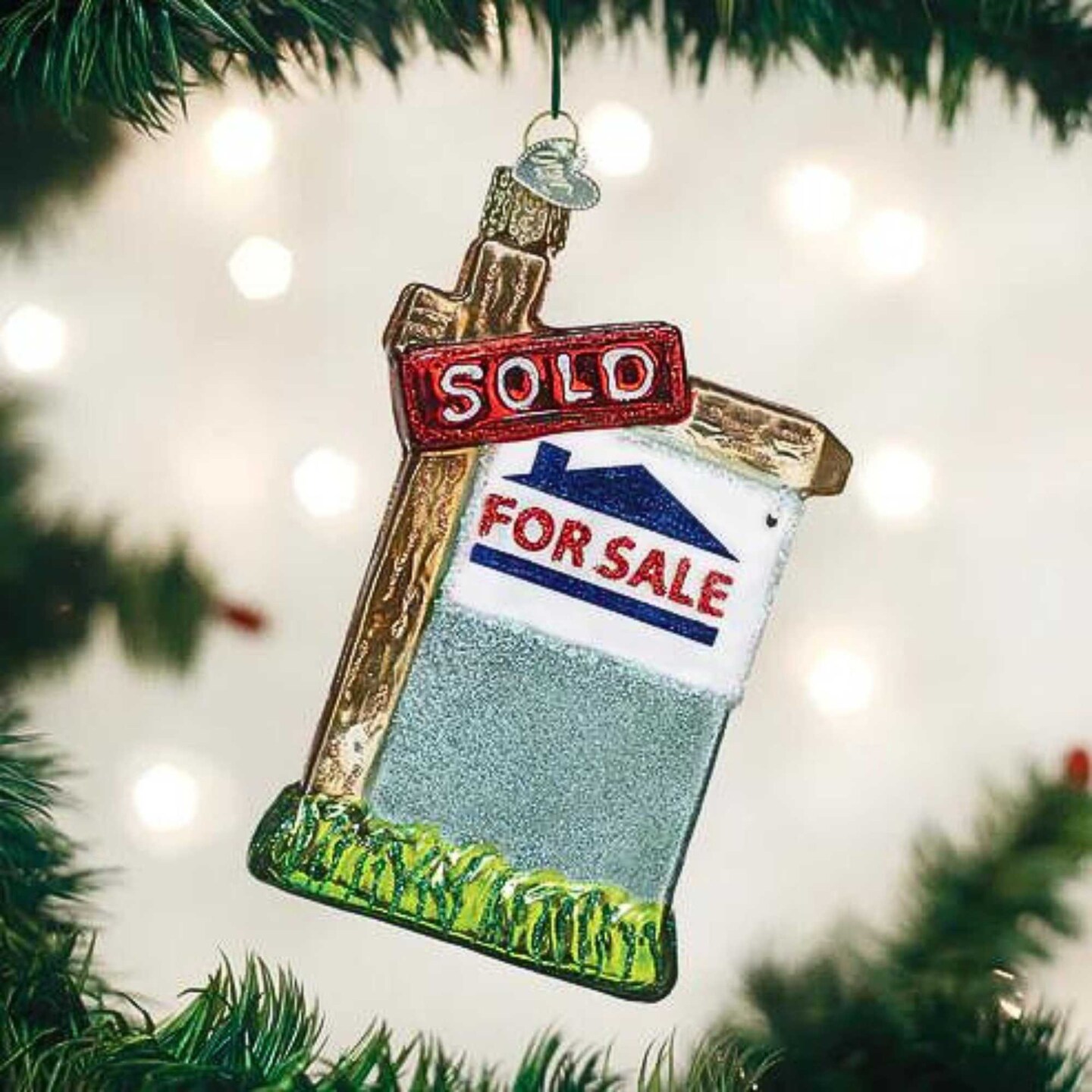 Old World Christmas 4.0 Inch Realty Sign Christmas Tree Ornament , Ornament Houses For Sale Sold