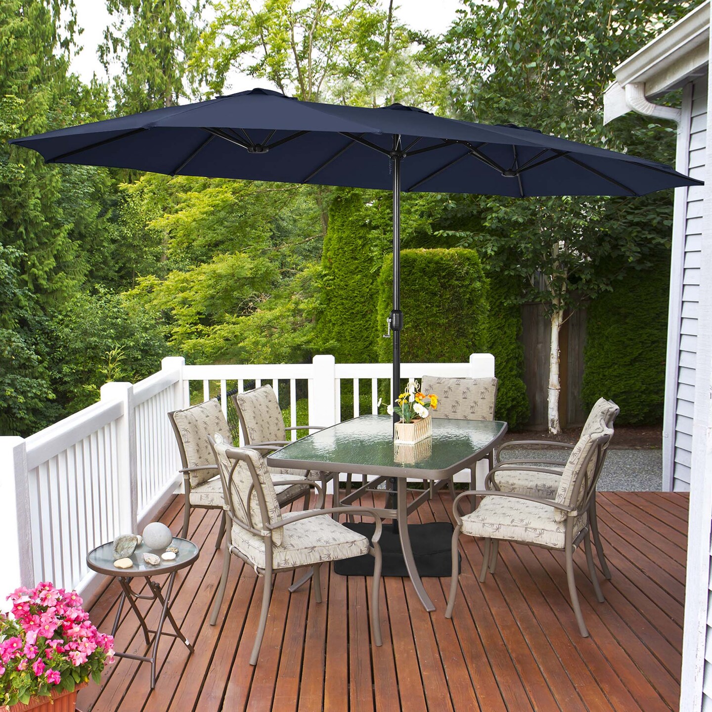 Costway 15FT Double-Sided Twin Patio Umbrella Sun Shade Outdoor Crank Market Base Beige/Coffee/Grey/Orange/Navy/Turquoise/Wine