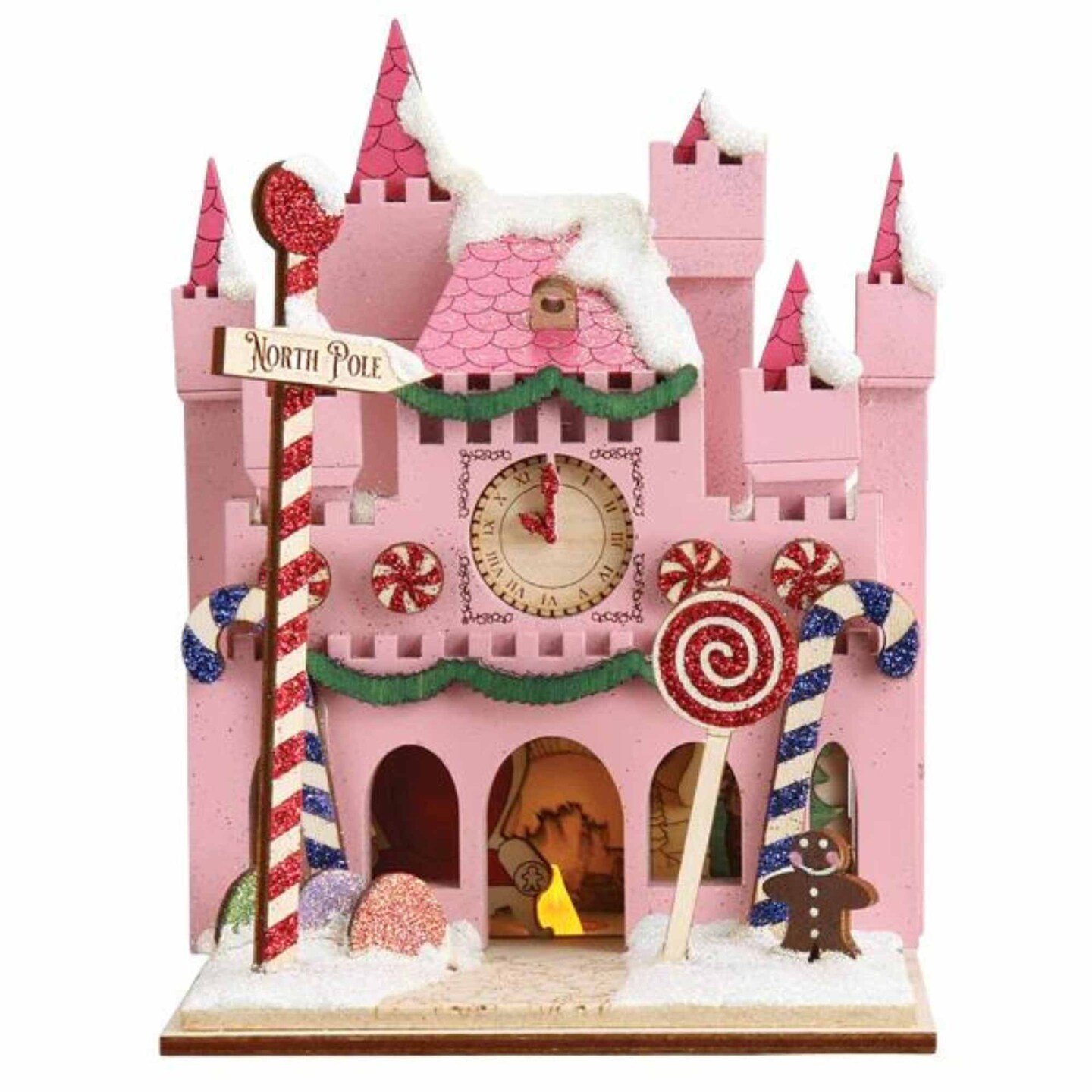 Old World Christmas 5.25 In Santa's Magic Castle Tree Ornament , Lollipop Gingerbread Man Clock