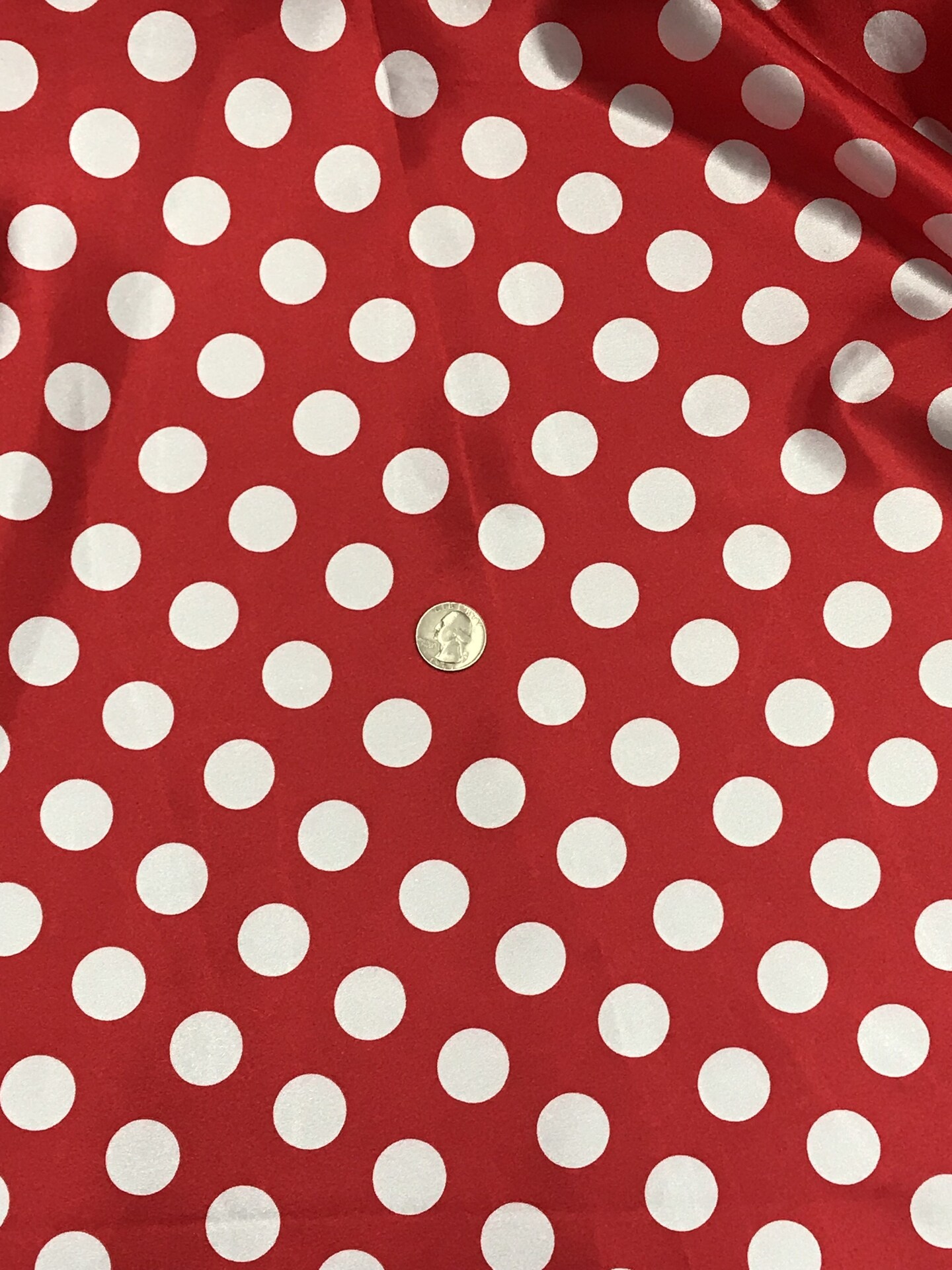 1 Yard Red Satin Fabric with White Polka Dots Lightweight, 59/60” Wide Polyester