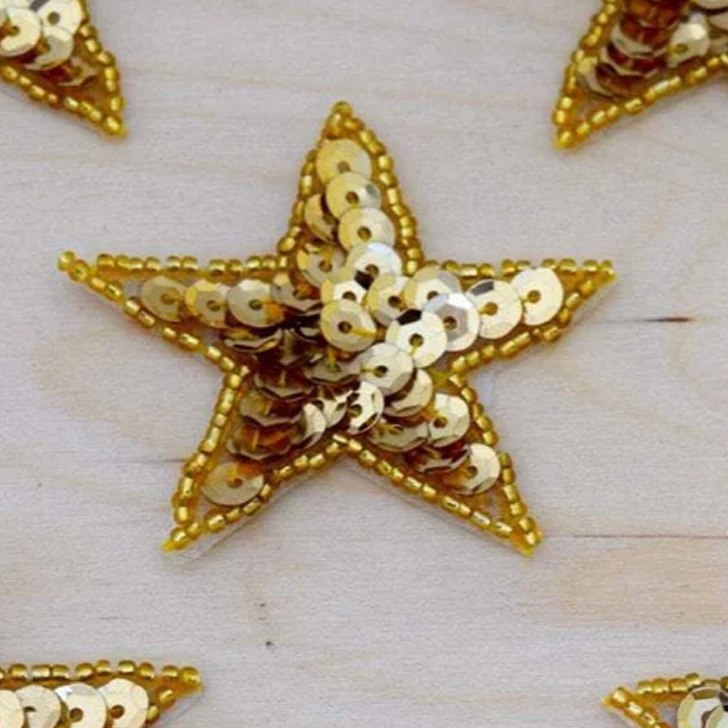 5 Small 2&#x22; Gold Star Sequin Beaded Iron On Patches for DIY Clothes Headbands Gift Wrapping