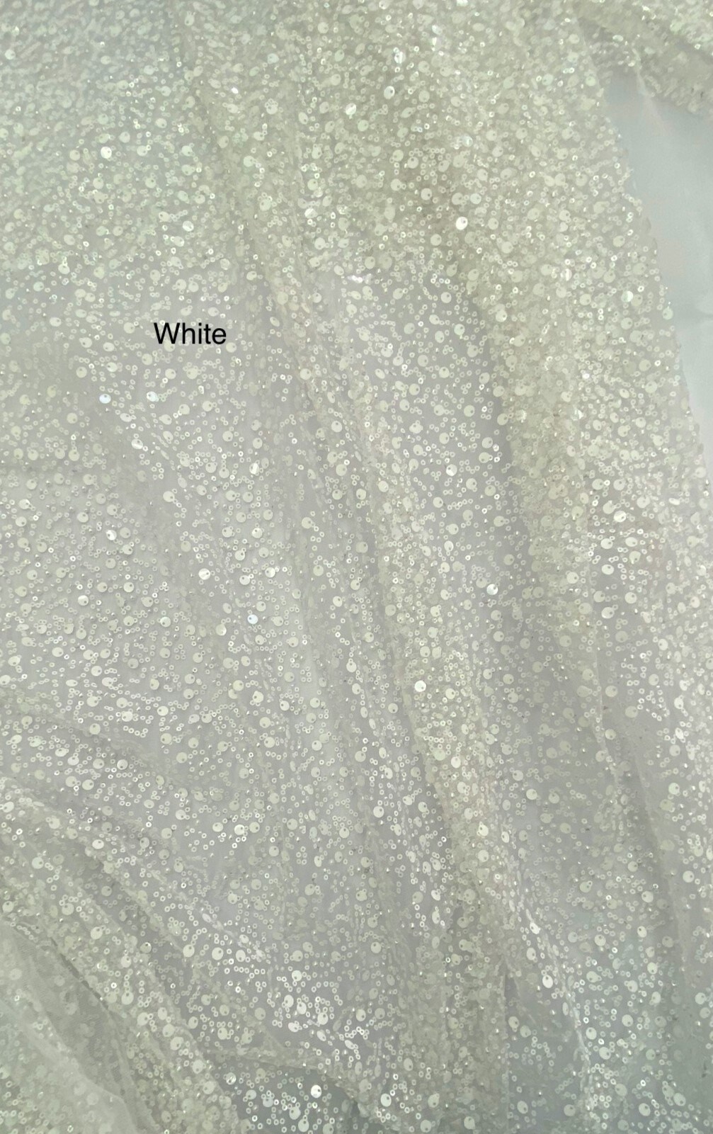 1 Yard White Mesh Lace Fabric With Beads Pearls Sequins for Dressmaking Wedding Gown