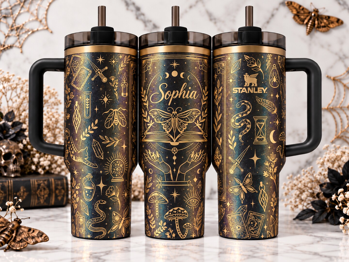Authentic Stanley 40oz Witchy Tumbler, Personalized Celestial Moth