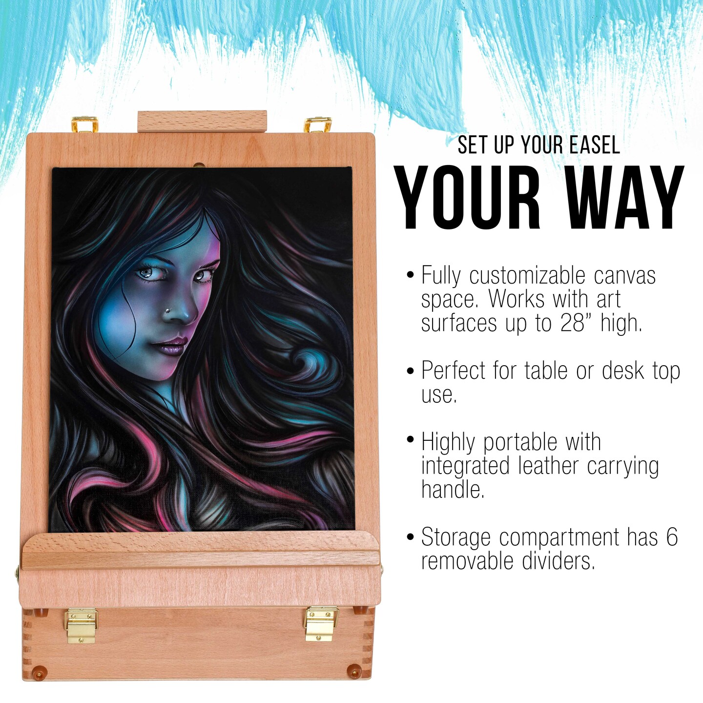 Newport Large Adjustable Wood Desktop Easel - Premium Beechwood Tabletop Drawing Easel with Storage, Paint Palette, Portable Easels for Painting, Drawing, Sketchbox