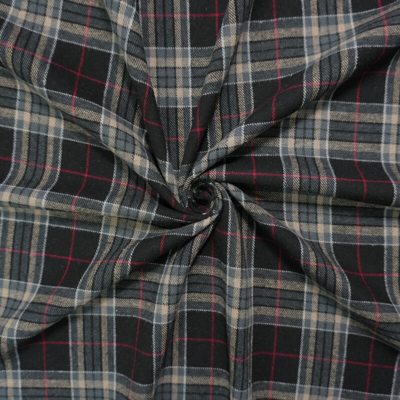 Black and Tan Multi Yarn Dyed Plaid Flannel Fabric By the Yard