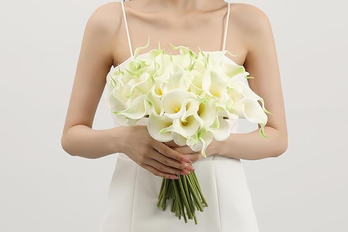 24 PCS White Fake Flowers Artificial Calla Lily Silk Flowers Real Touch for Mother's Day Easter Home Kitchen Decor Wedding Bouquet Office Spring Decoration