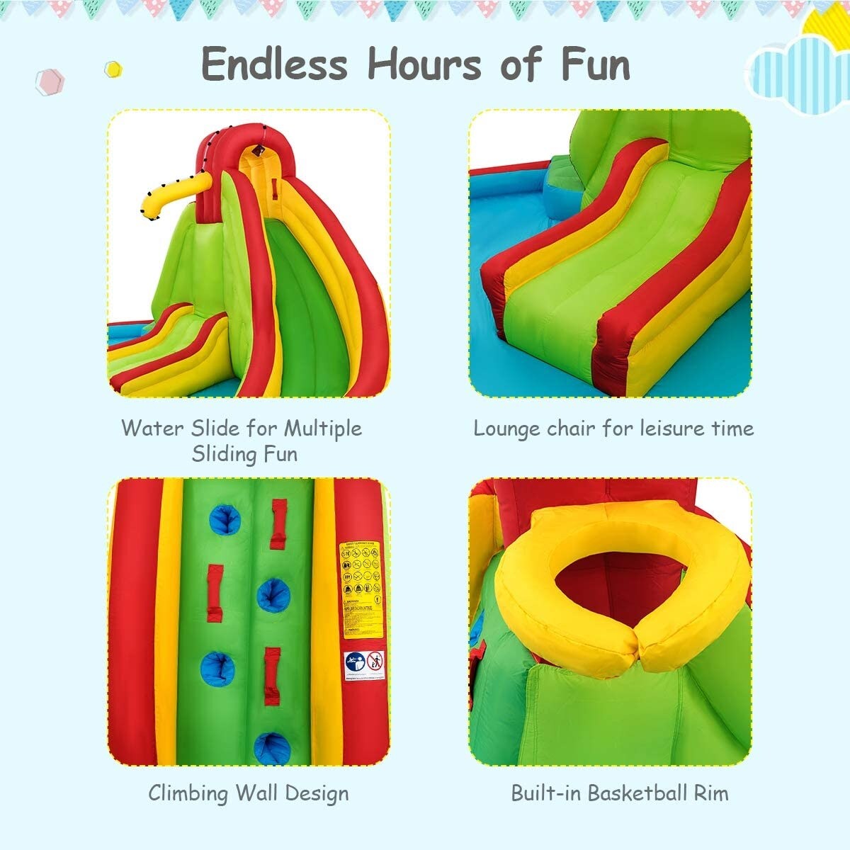 Outdoor Kids Water Slide Bounce House with 480W Air Blower Included
