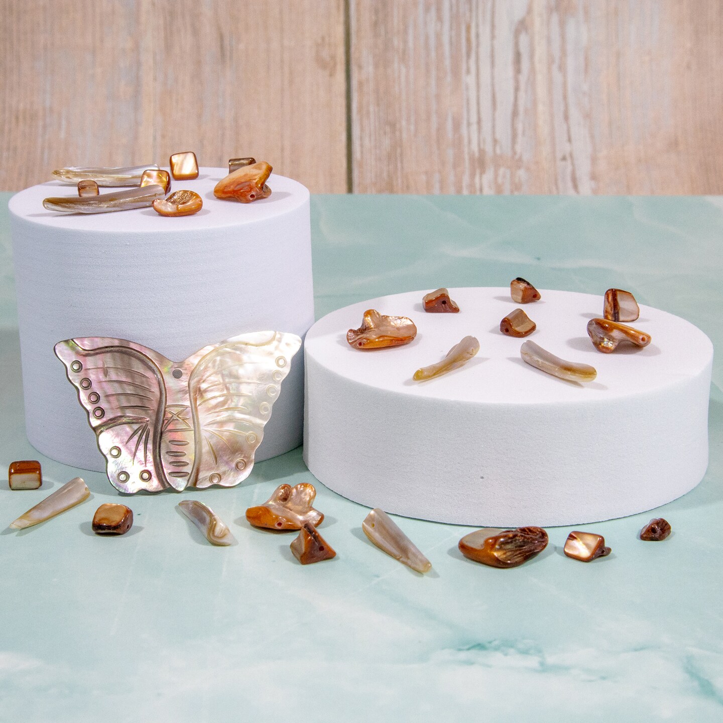 6 Packs of Button Tinted Shell Beads - Mauve - 15mm - 2 x 8" Strand