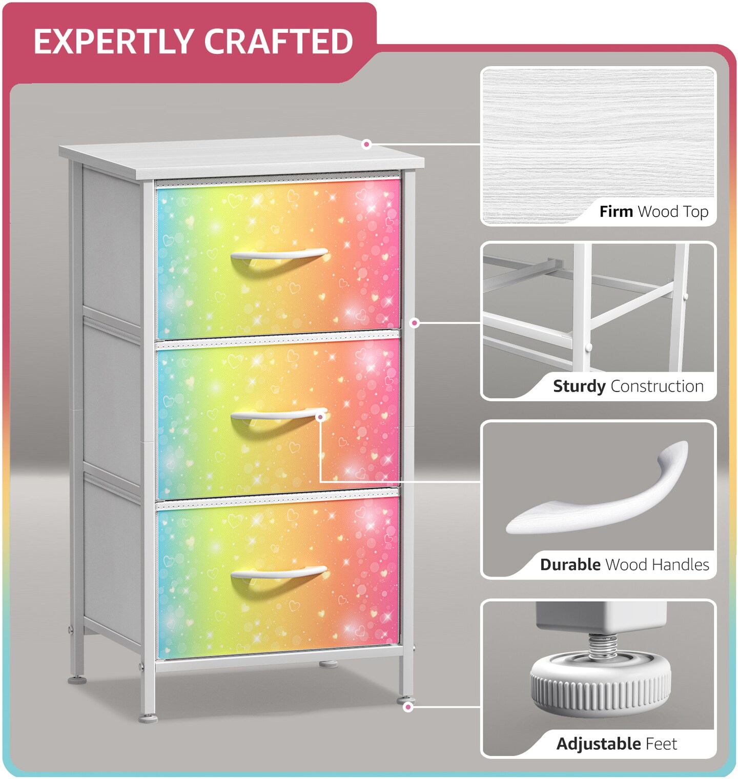 Sorbus Dresser with 3 Drawers - Bedside Furniture & Accent End Table Chest for Home, Bedroom Accessories, Office, College Dorm, Steel Frame, Wood Top, Fabric Drawers
