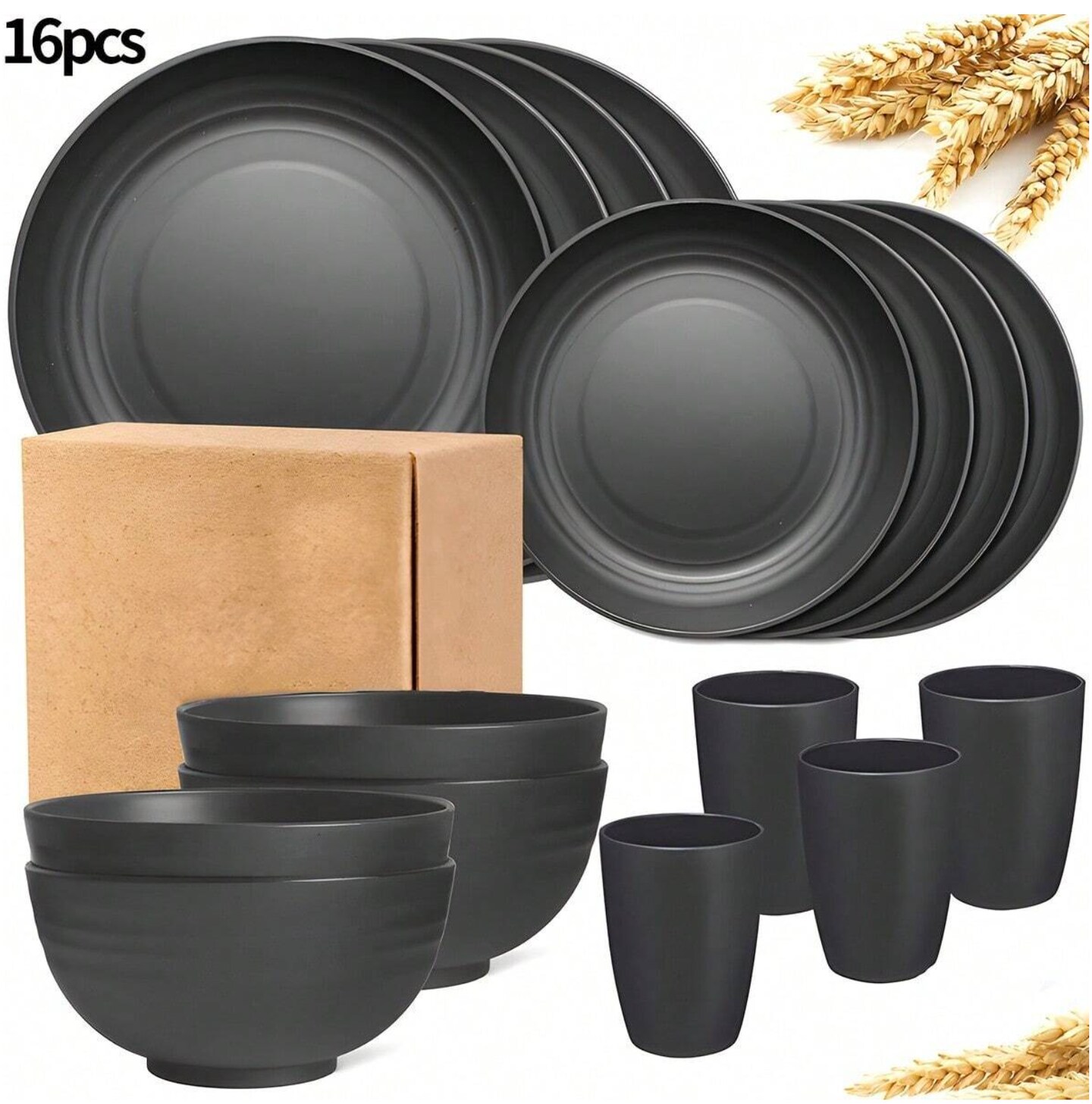 Premium 16-Piece Durable Plastic Tableware Set – Plates, Bowls & Cups for Family, Outdoor, Camping & Party