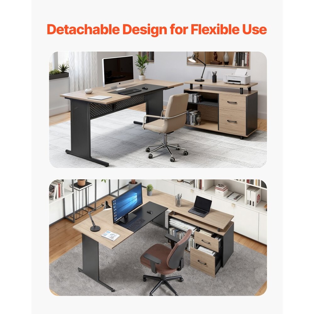 Brown Engineered Wood Reversible Executive Desk with Drawers and Storage
